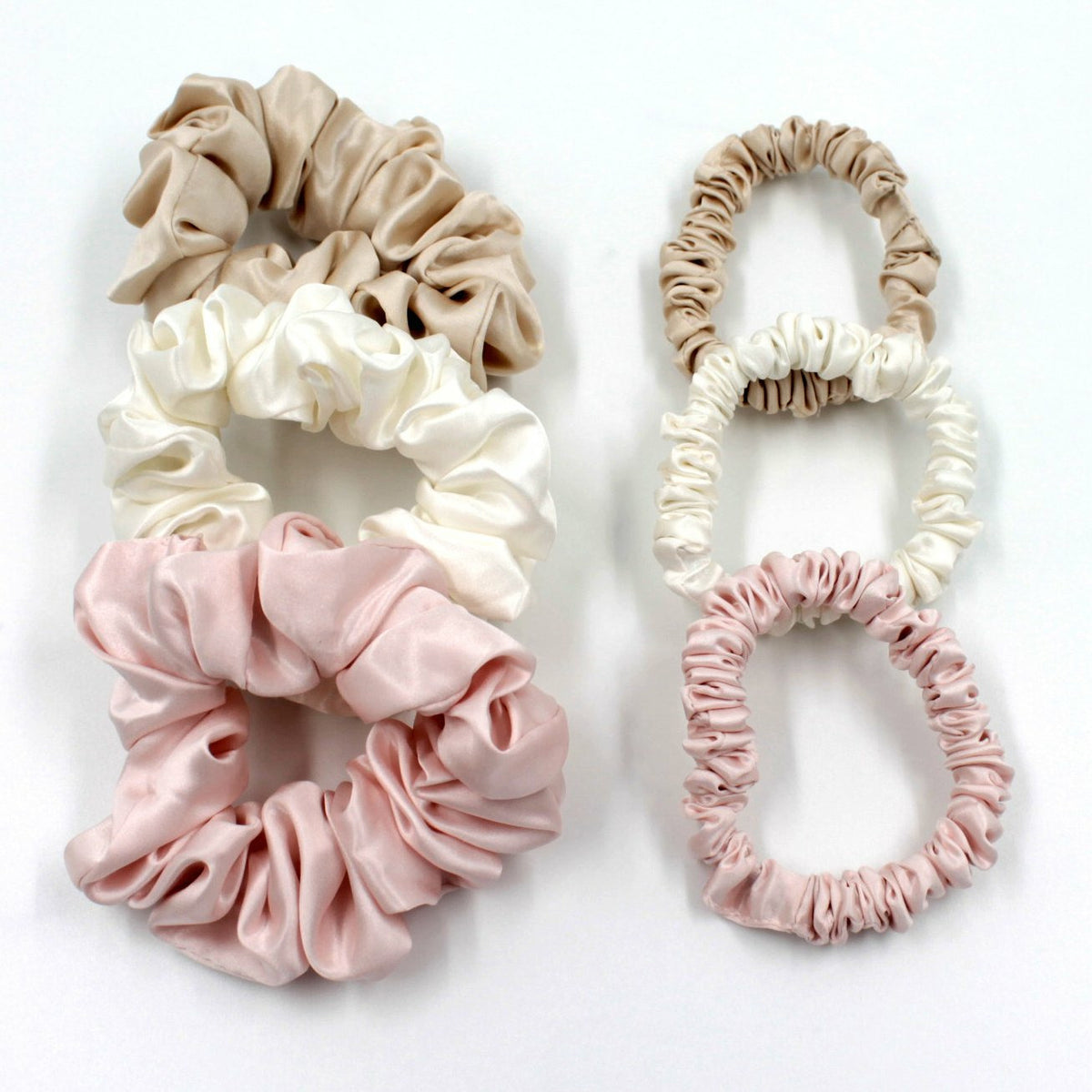 Mulberry Park Silks Charmeuse Silk Hair Scrunchies - Ivory/Pink/Sand