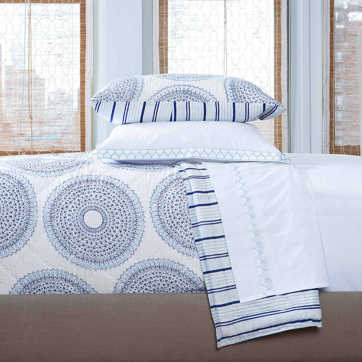 John Robshaw Lapis Quilts and Shams Detail 2 Fine Linens