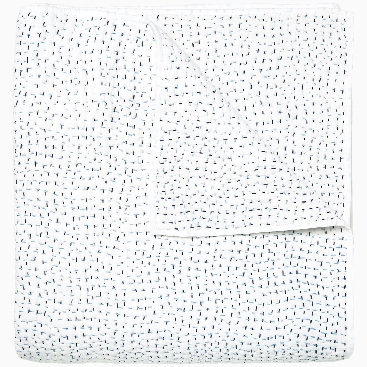 John Robshaw Organic Hand Stitched Quilts and Shams Coverlet Light Indigo Fine Linens