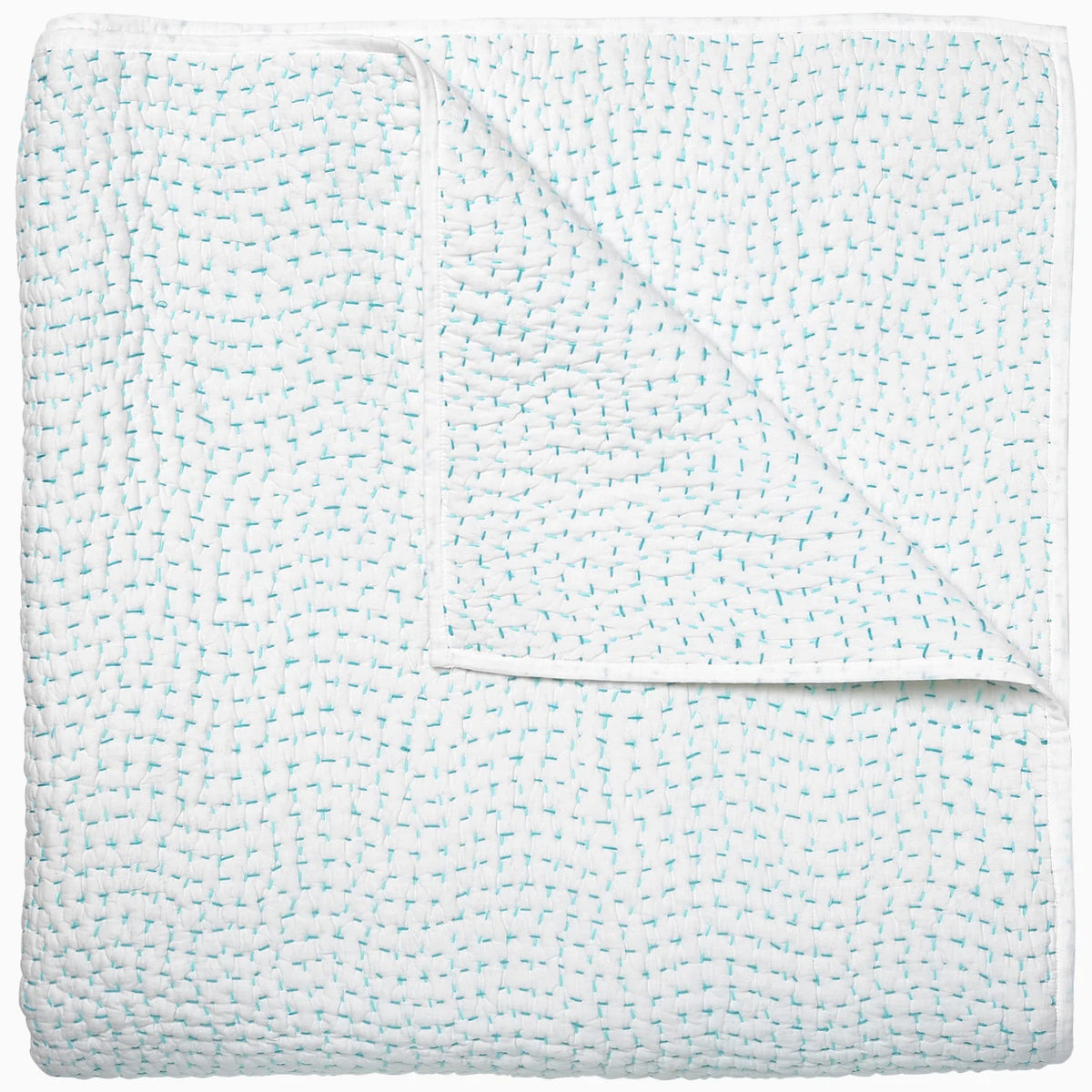 John Robshaw Organic Hand Stitched Quilts and Shams Coverlet Seaglass Fine Linens