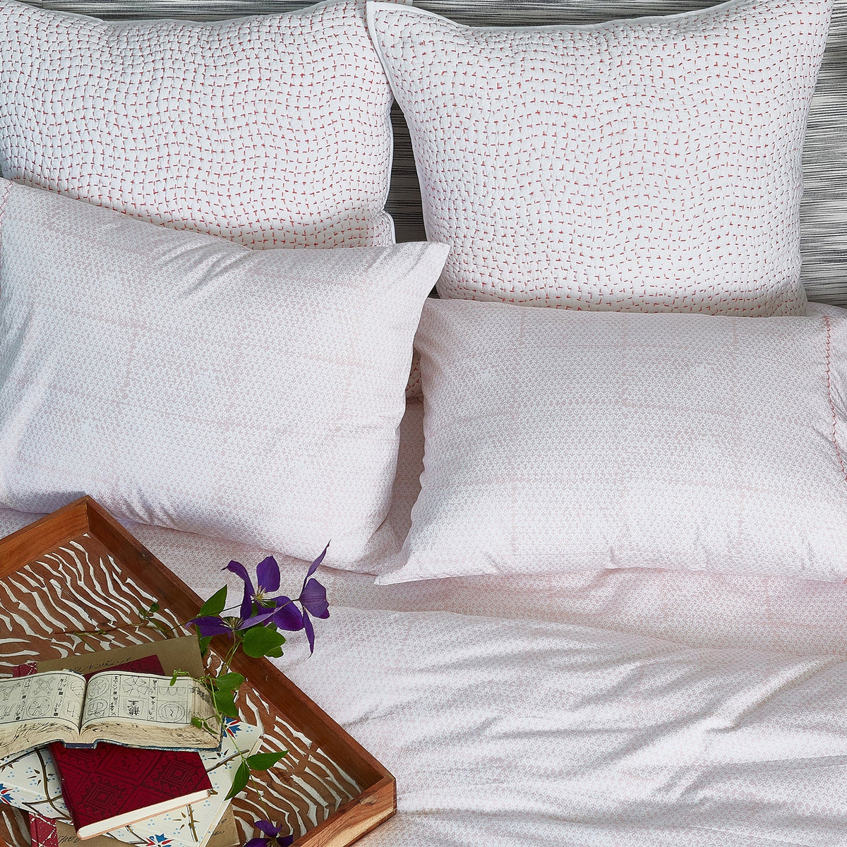 John Robshaw Organic Hand Stitched Quilts and Shams Detail Lotus Fine Linens