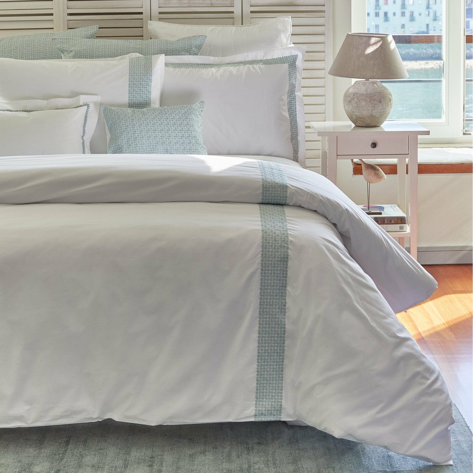 BOVI Lagos Bedding Collection White/Taupe Fine Linens
