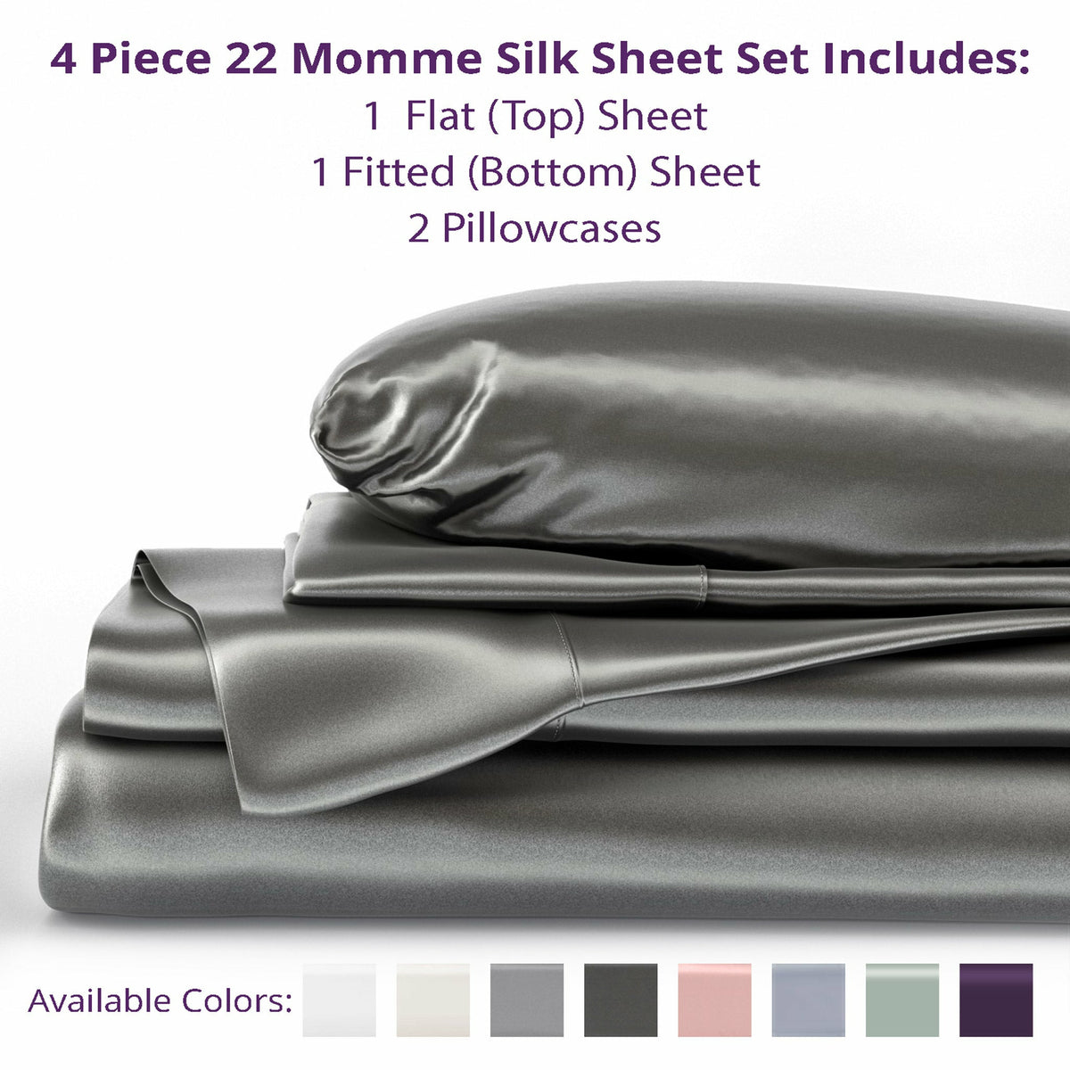 Mulberry Park Silks 22 Momme Silk Fitted Sheets Inclusions Gunmetal Fine Linens