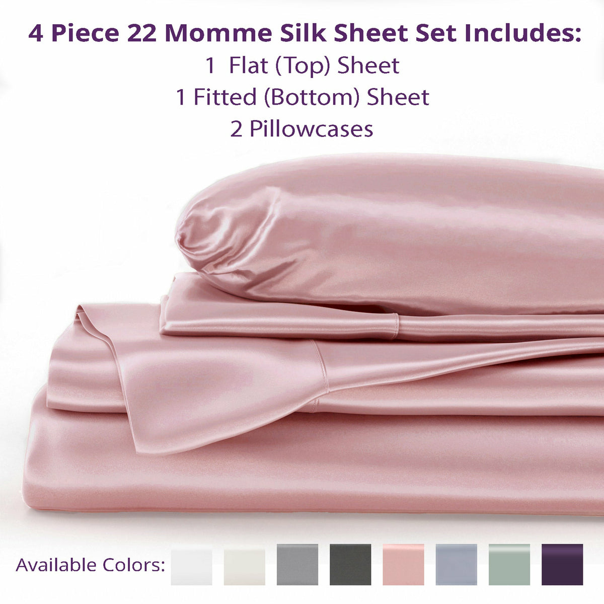 Mulberry Park Silks 22 Momme Silk Flat Sheets Inclusions Rose Quartz Fine Linens