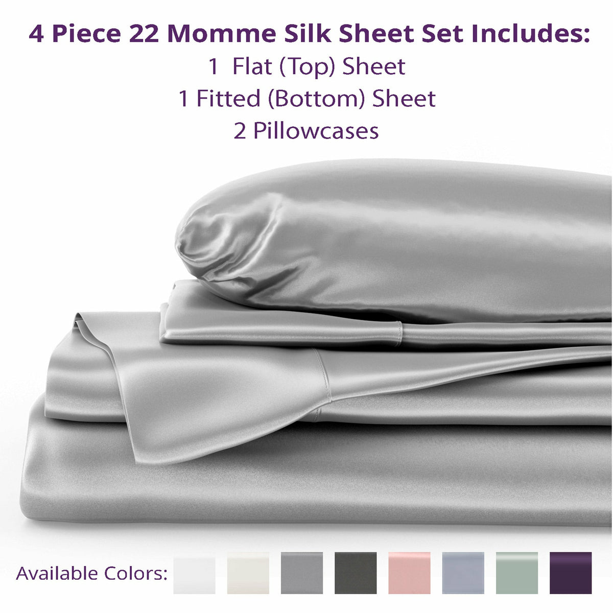 Mulberry Park Silks 22 Momme Silk Fitted Sheets Inclusions Silver Fine Linens
