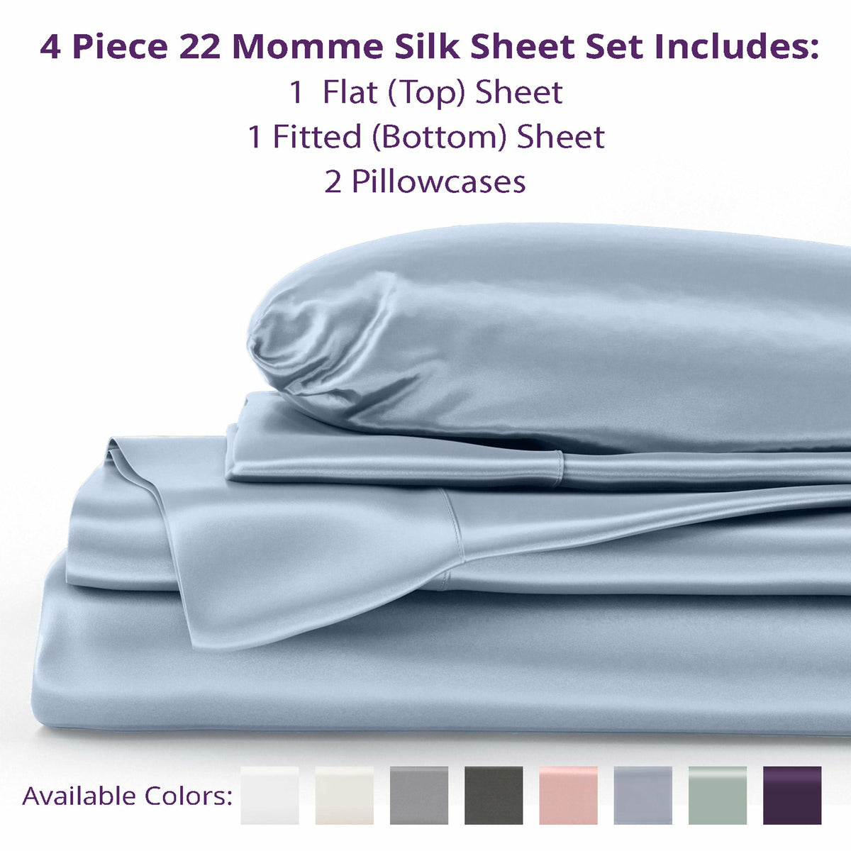 Mulberry Park Silks 22 Momme Silk Flat Sheets Inclusions Steel Blue Fine Linens