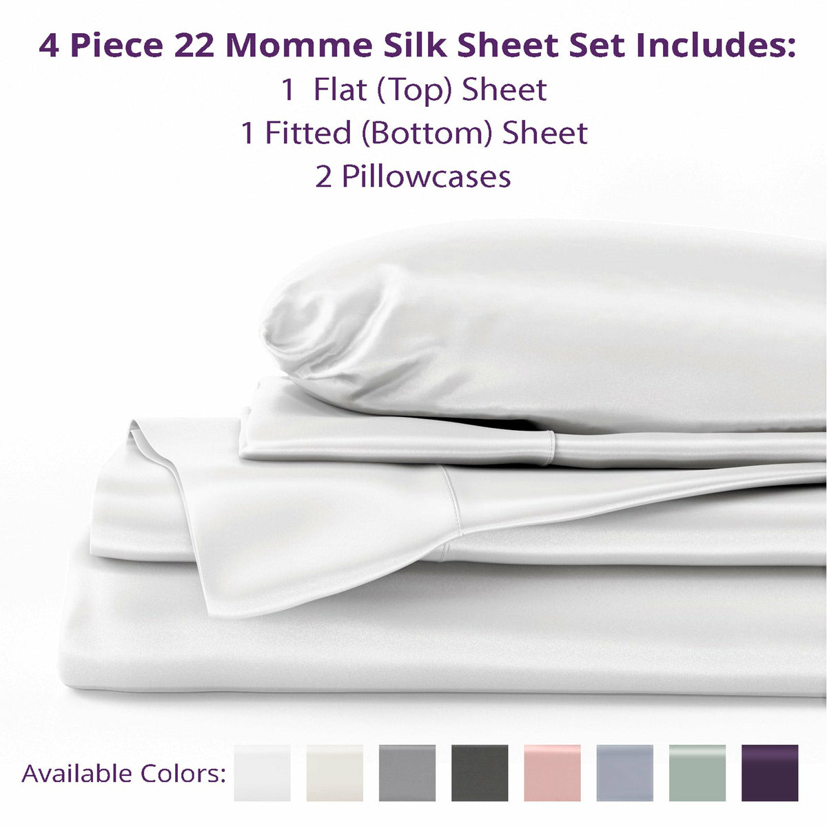 Mulberry Park Silks 22 Momme Silk Flat Sheets Inclusions White Fine Linens