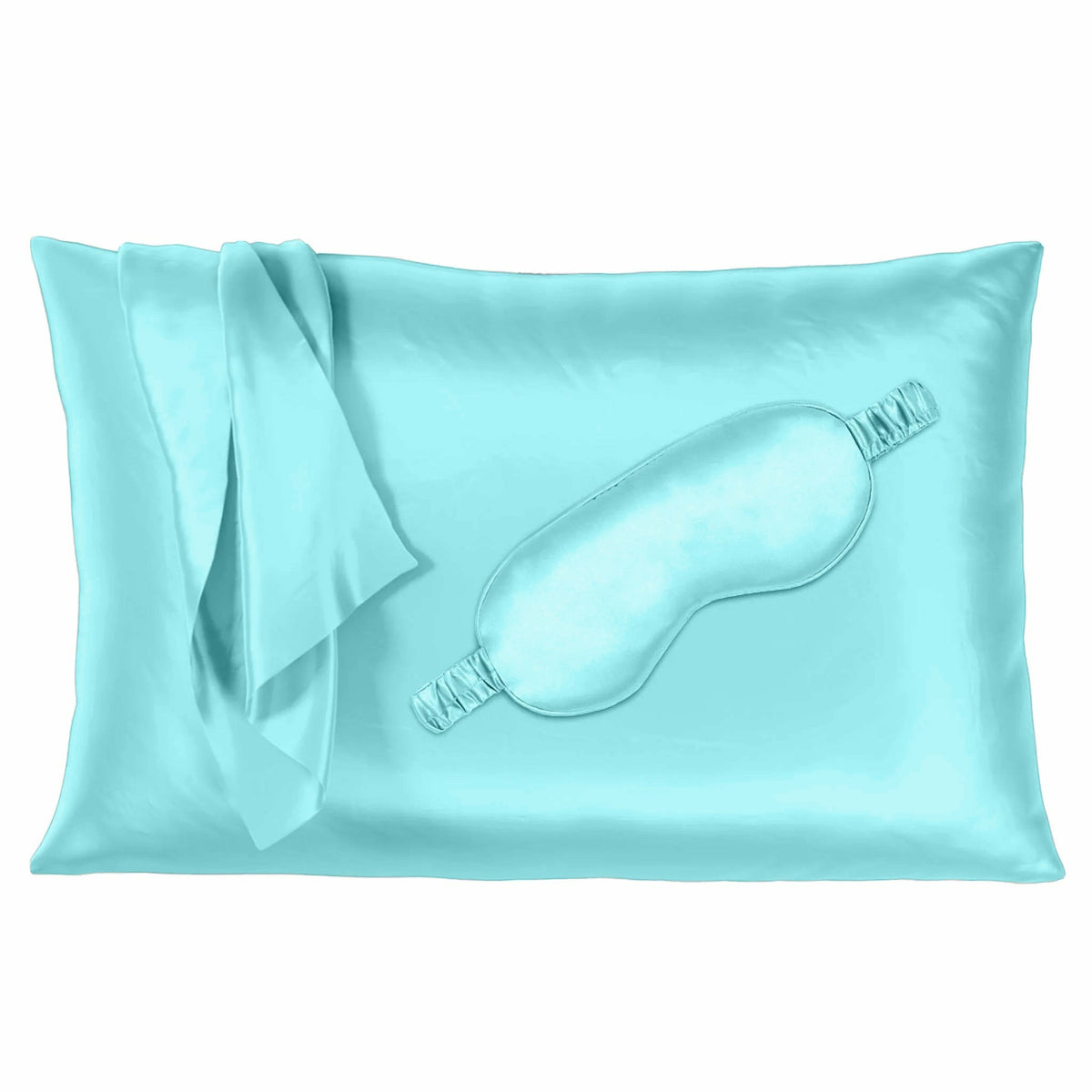 Mulberry Park Silks 30 Momme Silk Pillowcase &amp; Silk Sleep Mask Bundle Main Aqua Fine Linens