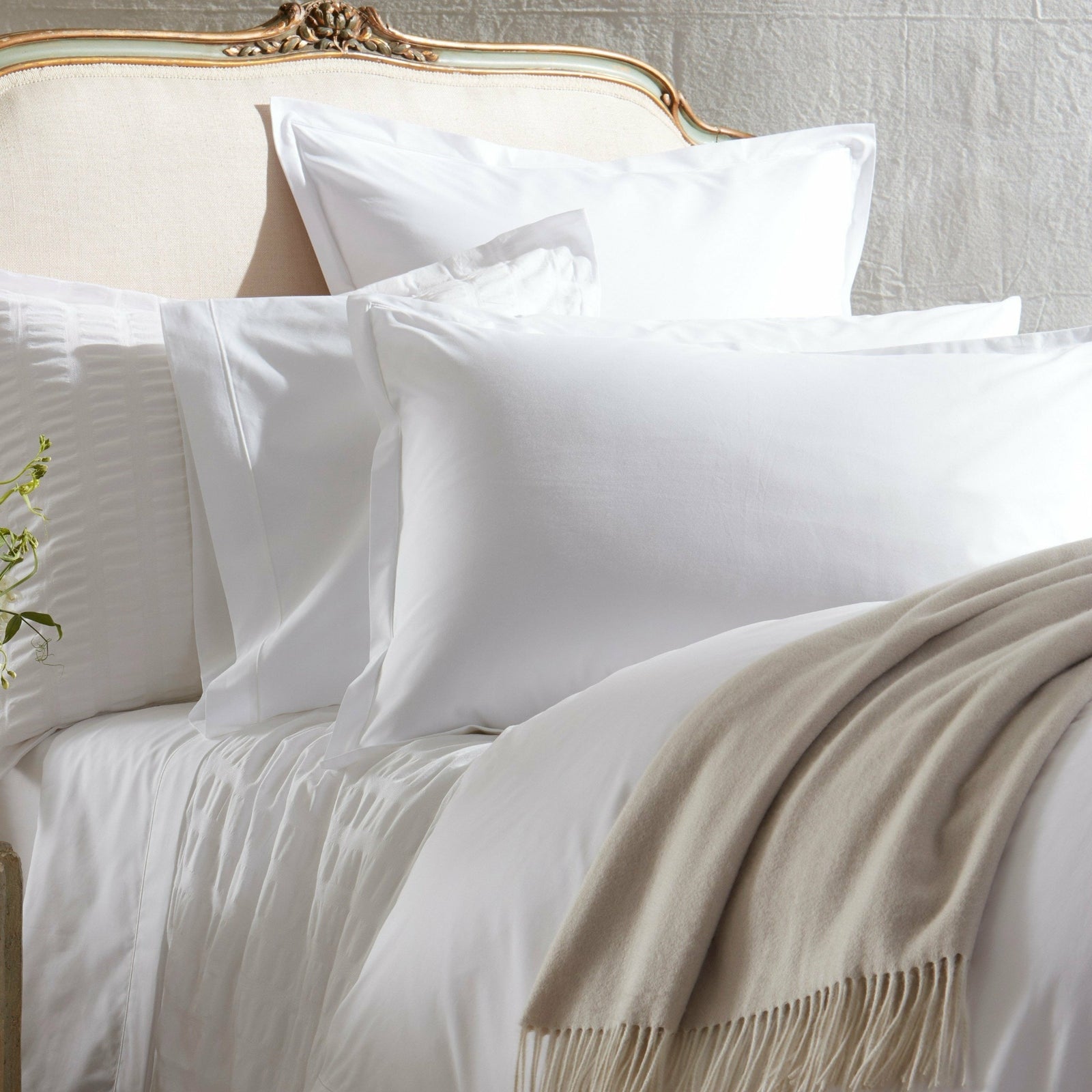 Matouk Ceylon Satin Stitch Bedding Main White Fine Linens