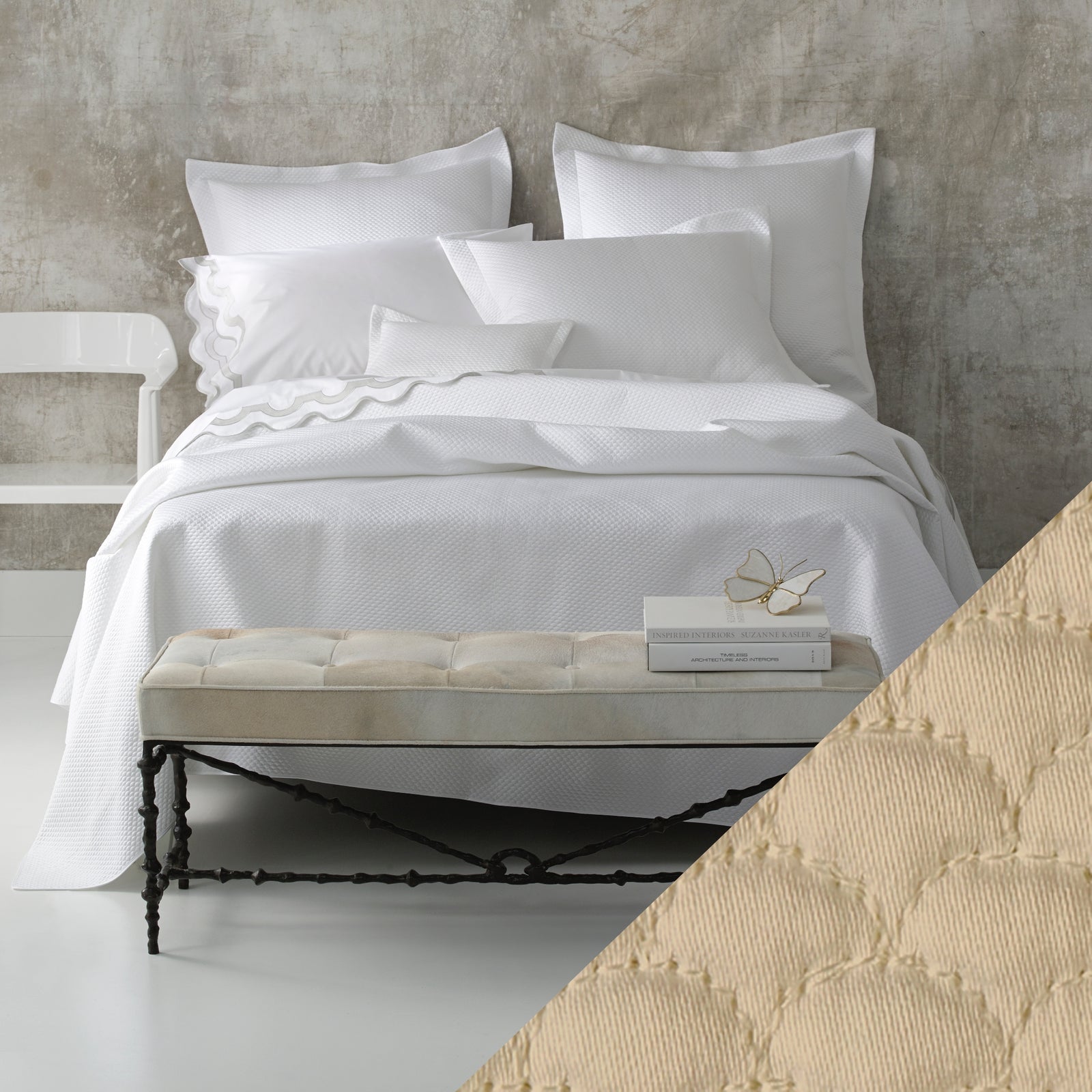 Matouk Alba Bedding Lifestyle Swatch Champaigne Fine Linens