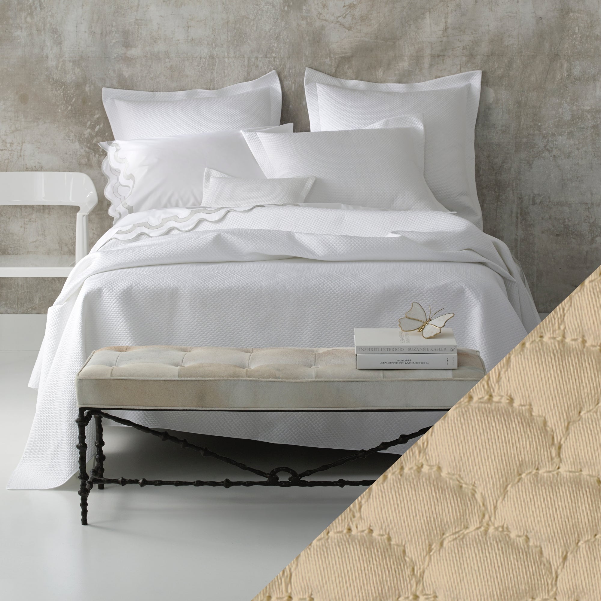 Matouk Alba Bedding Lifestyle Swatch Champaigne Fine Linens