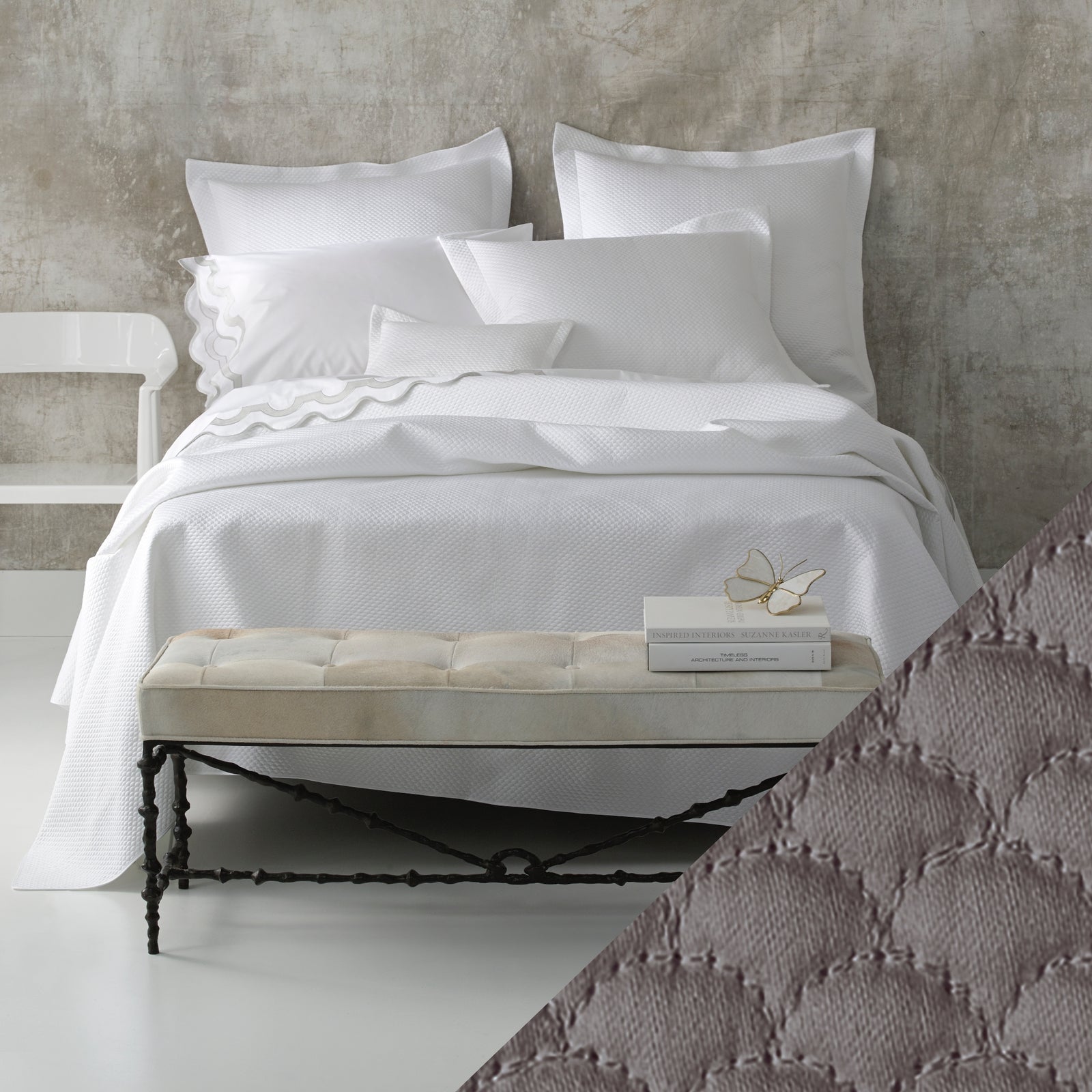 Matouk Alba Bedding Lifestyle Swatch Charcoal Fine Linens