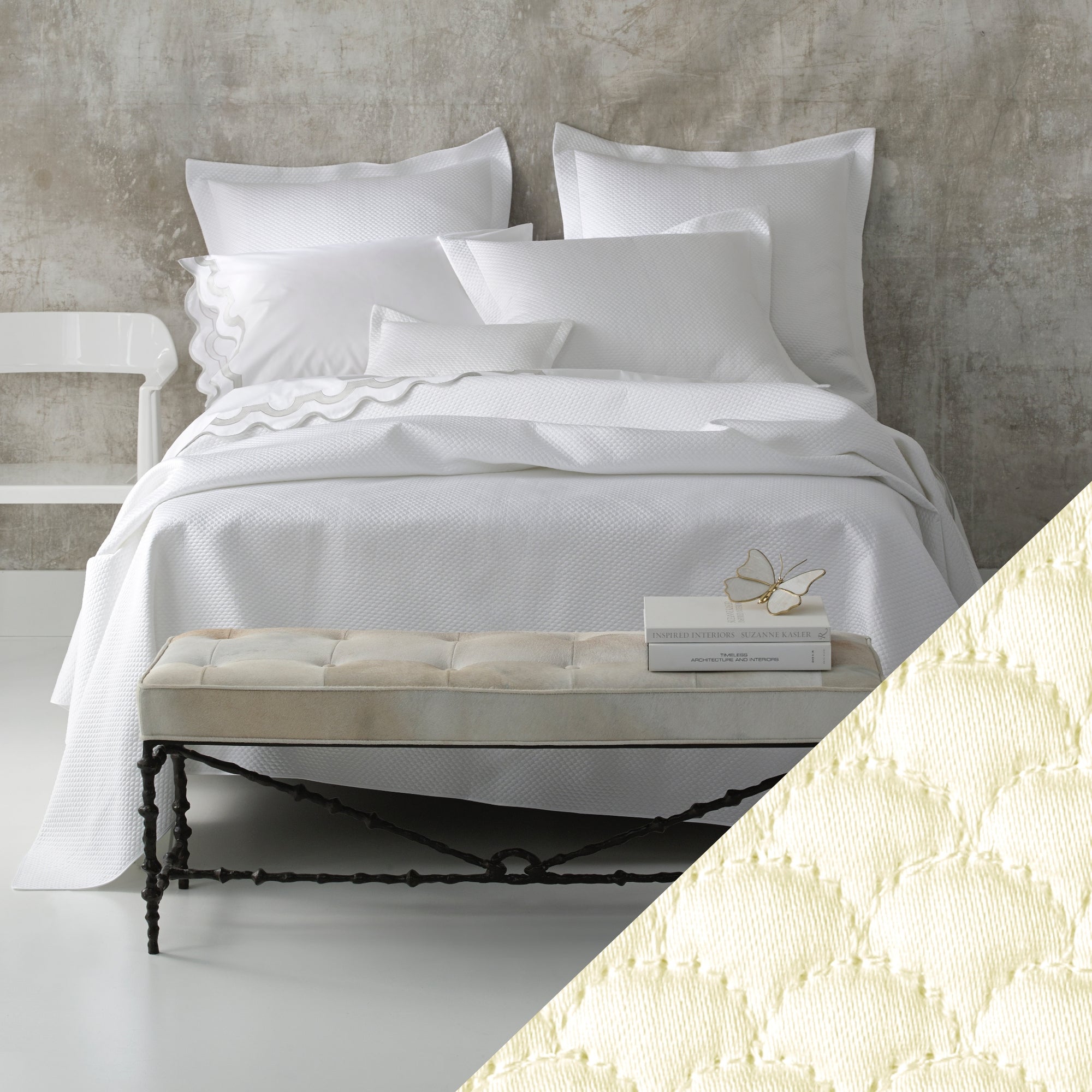 Matouk Alba Bedding Lifestyle Swatch Ivory Fine Linens