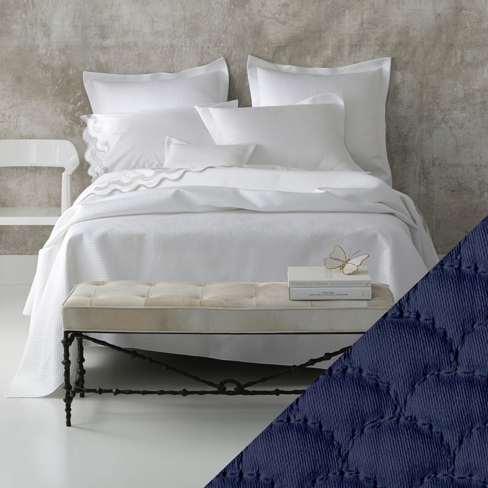 Matouk Alba Bedding Fine Linens Lifestyle Swatch Navy