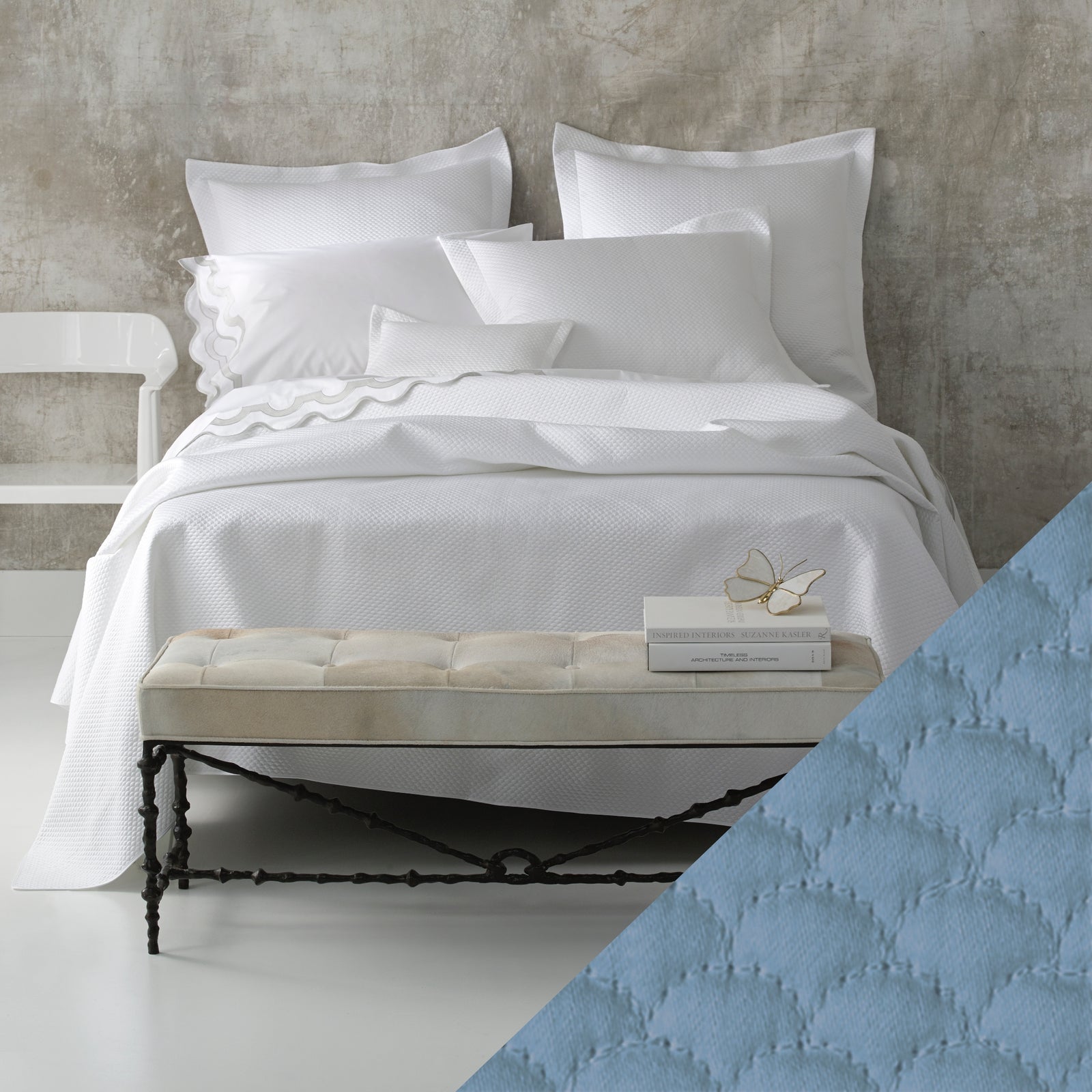 Matouk Alba Bedding Fine Linens Lifestyle Swatch Sea