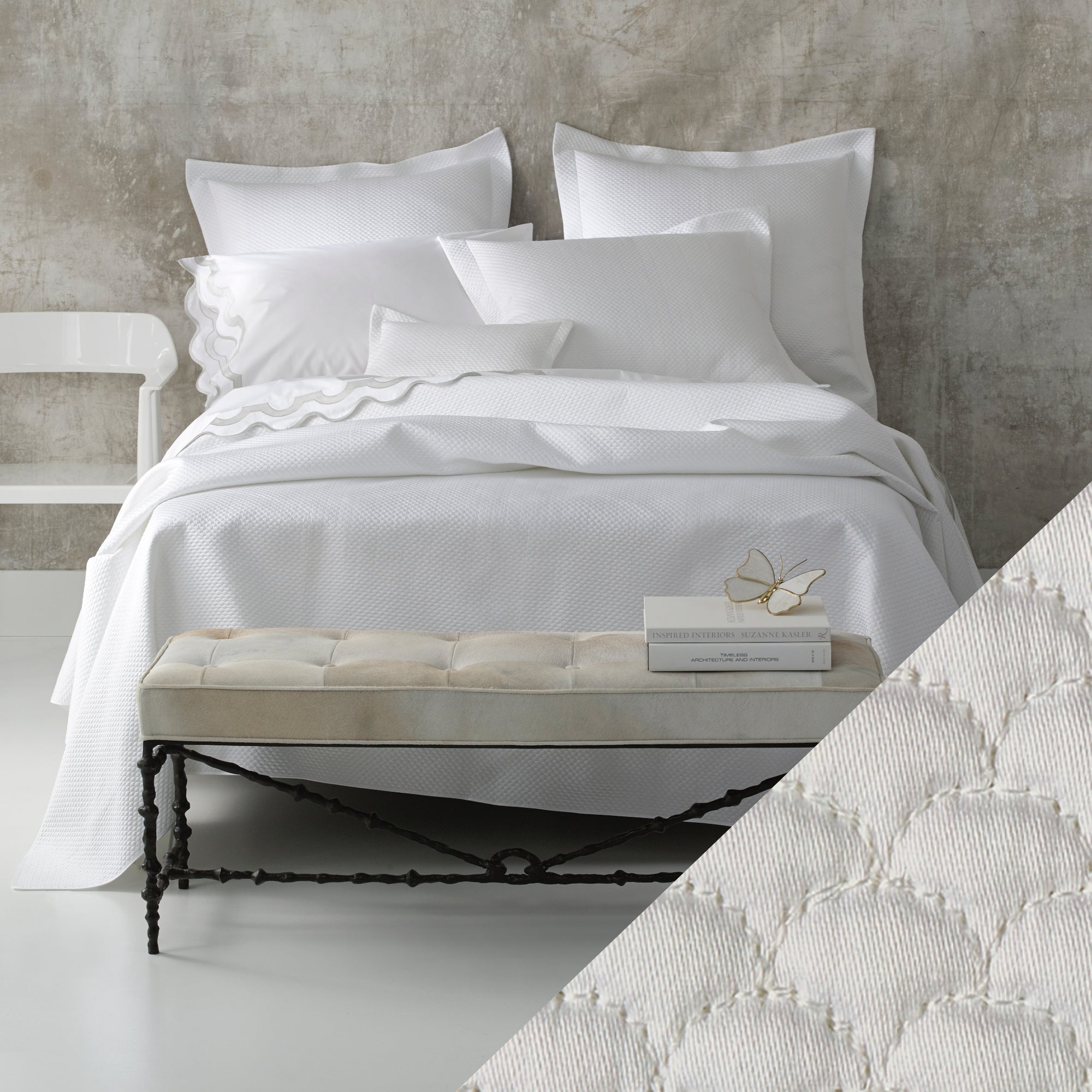 Matouk Alba Bedding Fine Linens Lifestyle Swatch Silver