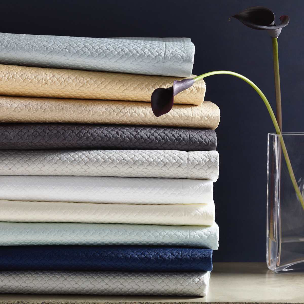Stack of Folded Alba Bedding All Colors