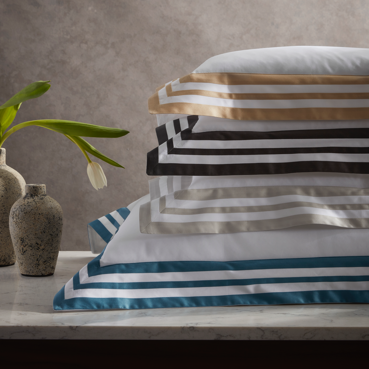 Stack of Sham of Matouk Allegro Bedding in all available colors