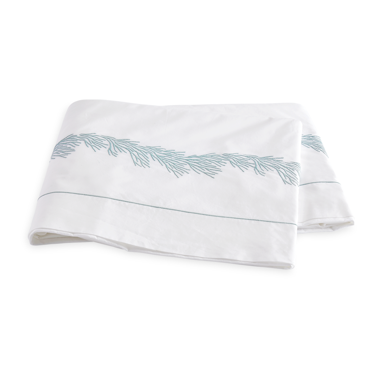 Folded Flat Sheet of Matouk Atoll Bedding Collection Aegean Color