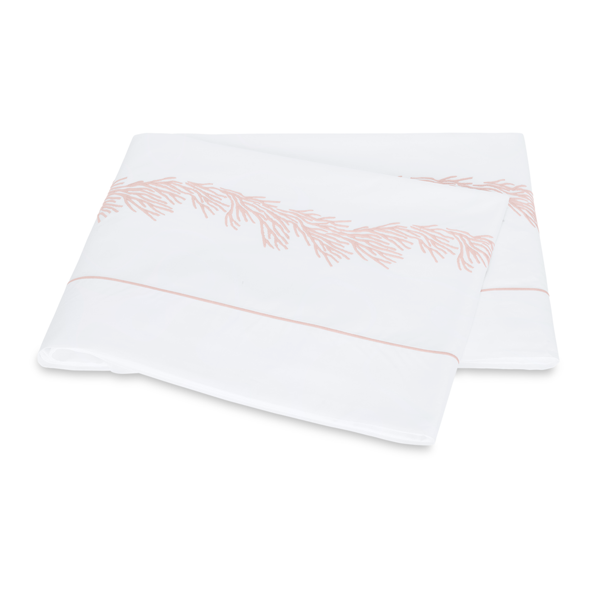 Folded Flat Sheet of Matouk Atoll Bedding Collection Blush Color