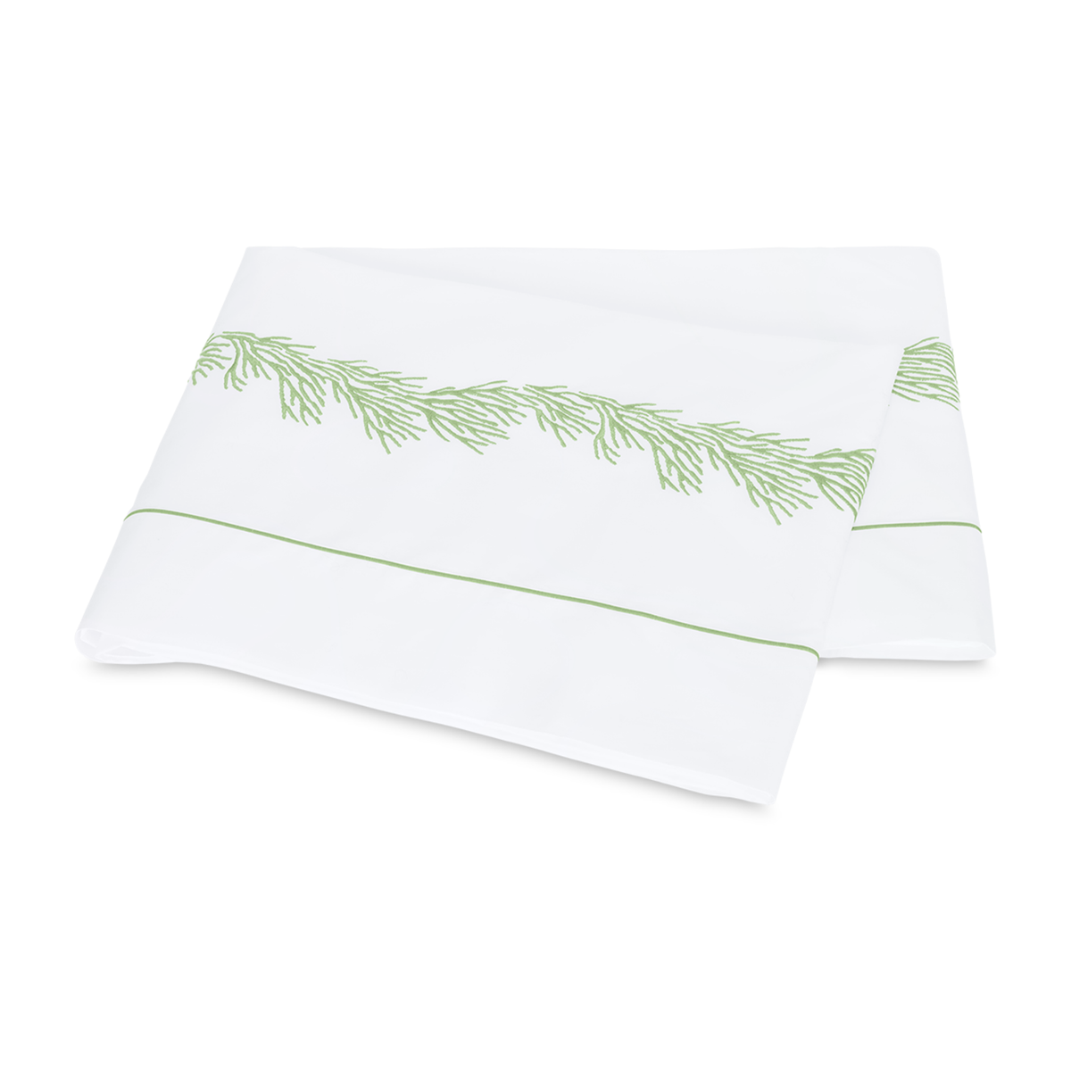 Folded Flat Sheet of Matouk Atoll Bedding Collection Grasshopper Color