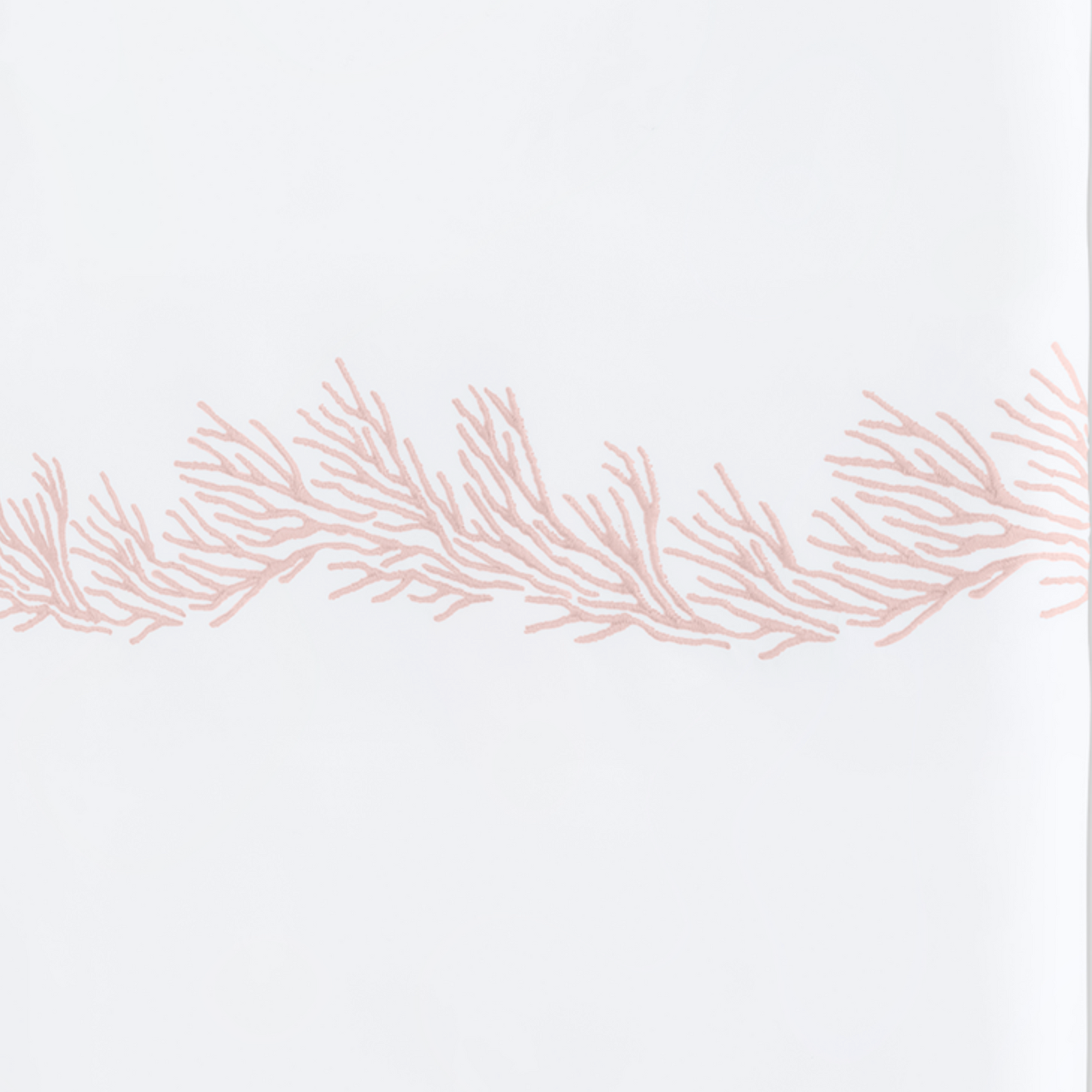 Full Lifestyle Image of Matouk Atoll Bedding Collection with Swatch of Blush