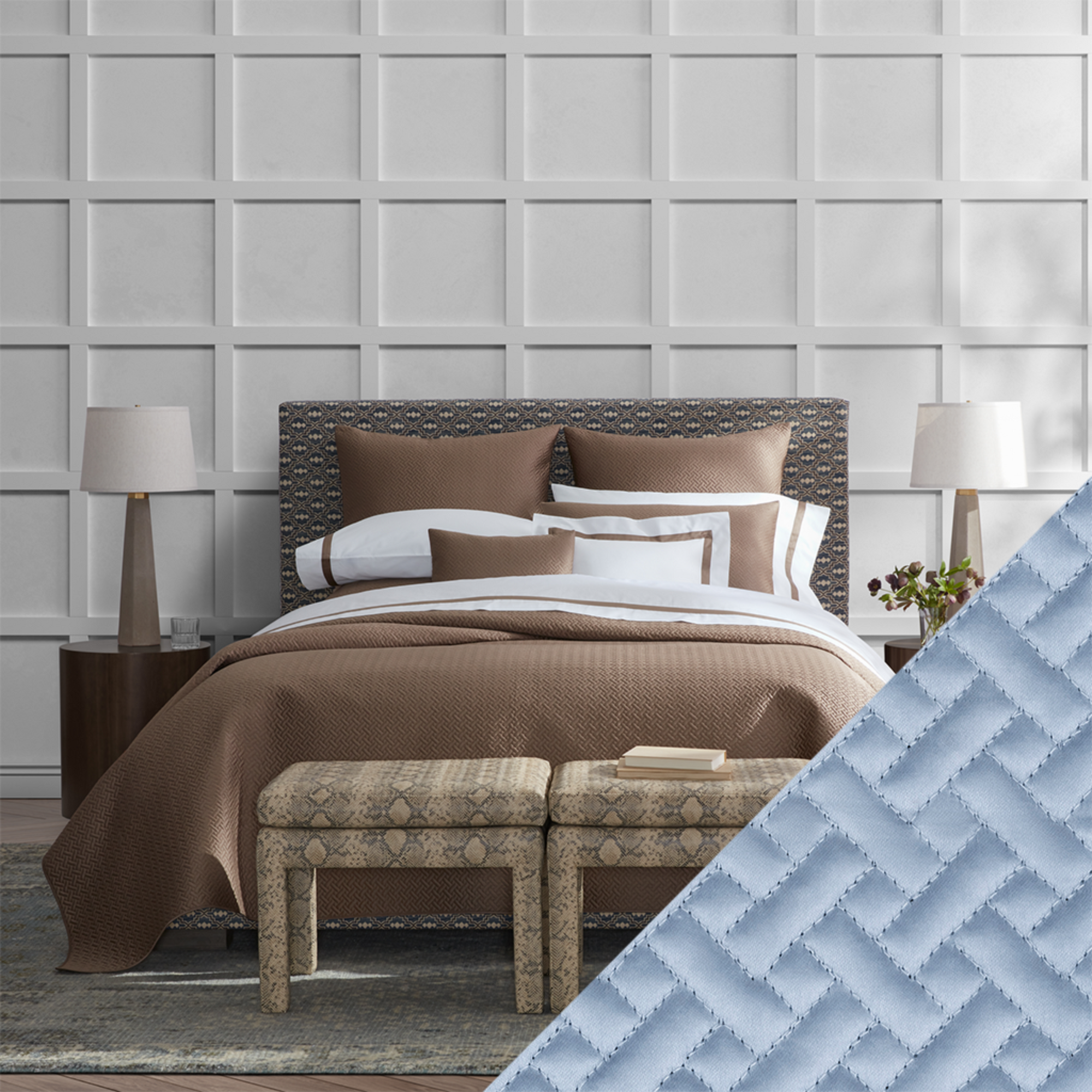 Matouk Basketweave Bedding Main Hazy Blue Fine Linens