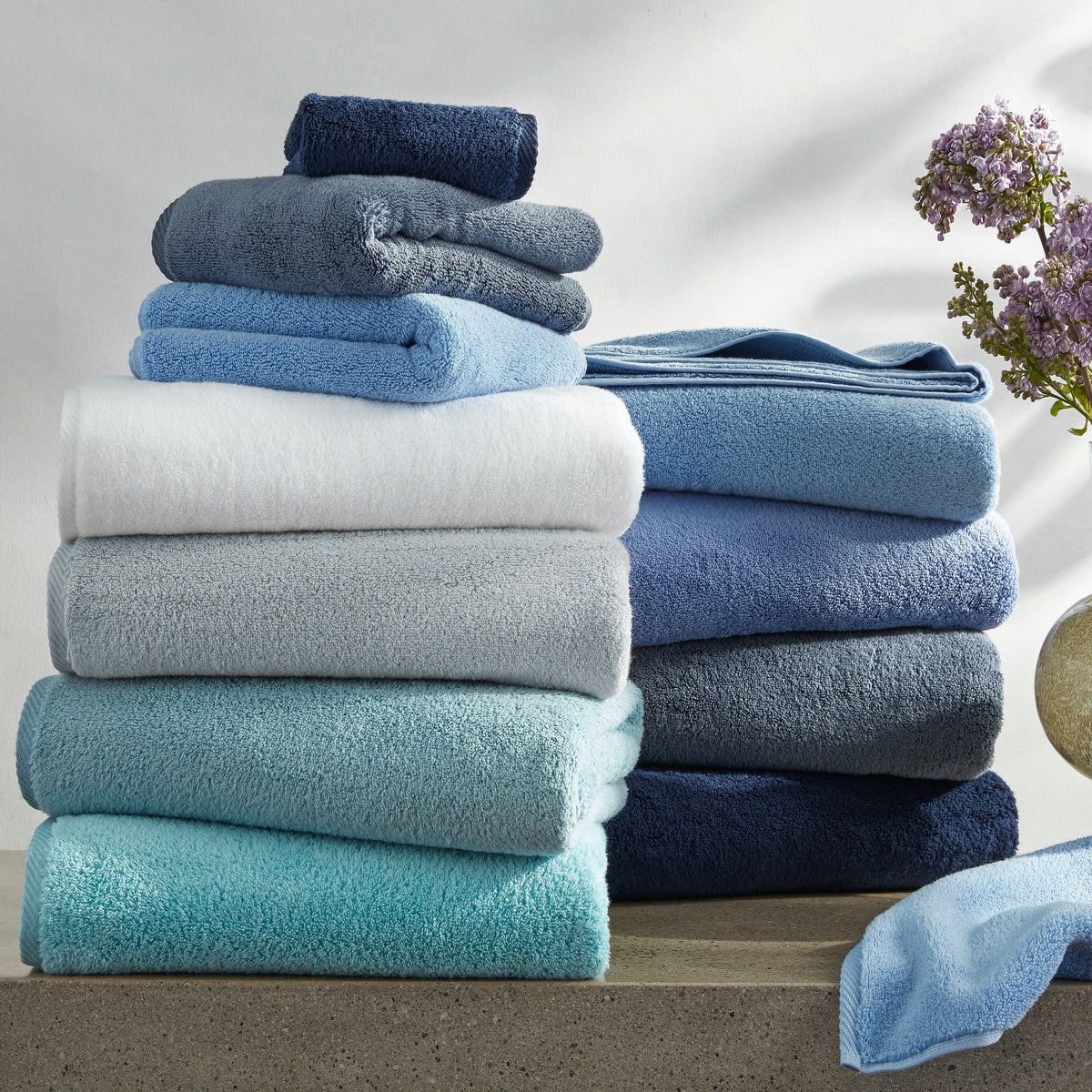Matouk Milagro Bath Towels Blue Stack Fine Linens