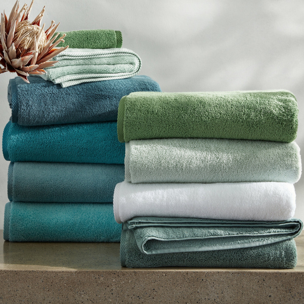 Matouk Milagro Bath Towels Green Stack Fine Linens