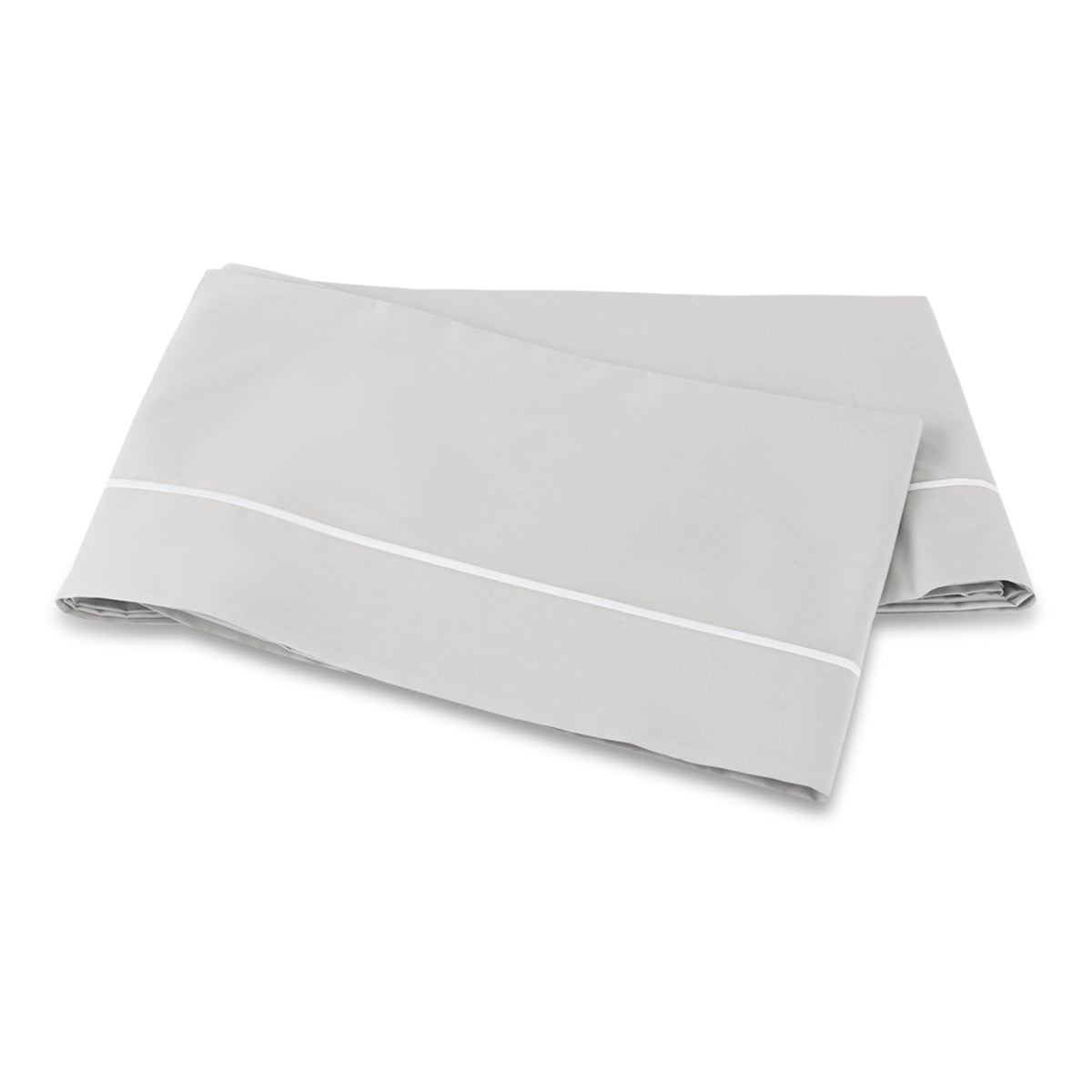 Matouk Bergamo Satin Stitch Bedding Flat Sheet White/Silver Fine Linens