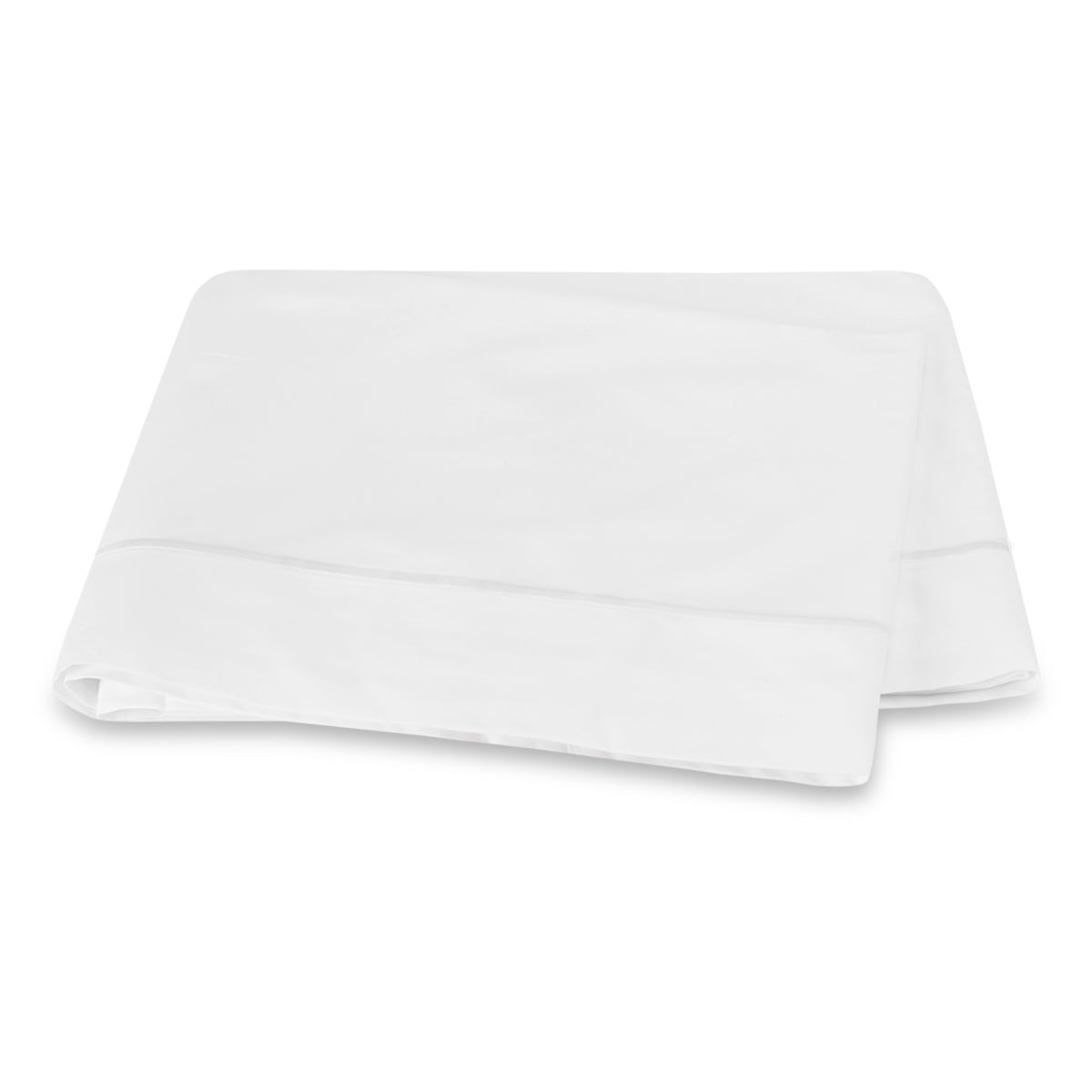 Matouk Bergamo Satin Stitch Bedding Flat Sheet White Fine Linens