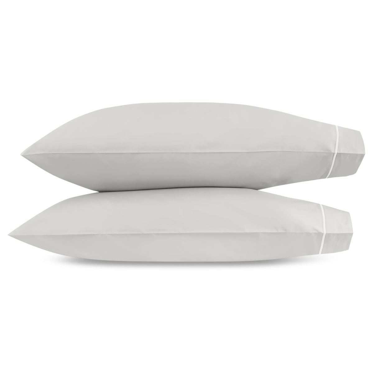 Matouk Bergamo Satin Stitch Bedding Pillowcases White/Silver Fine Linens