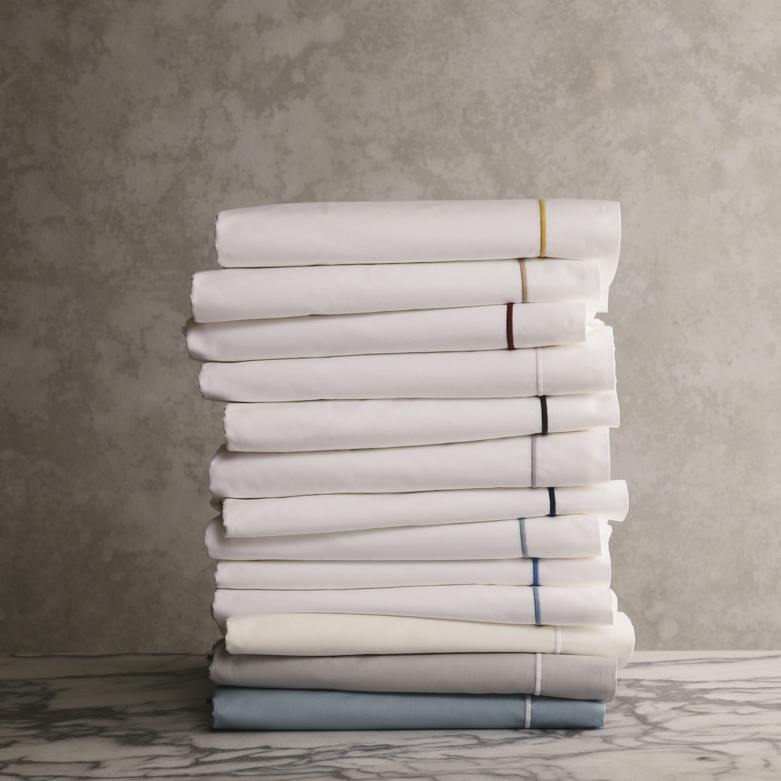 Matouk Bergamo Satin Stitch Bedding Stack Colors Fine Linens