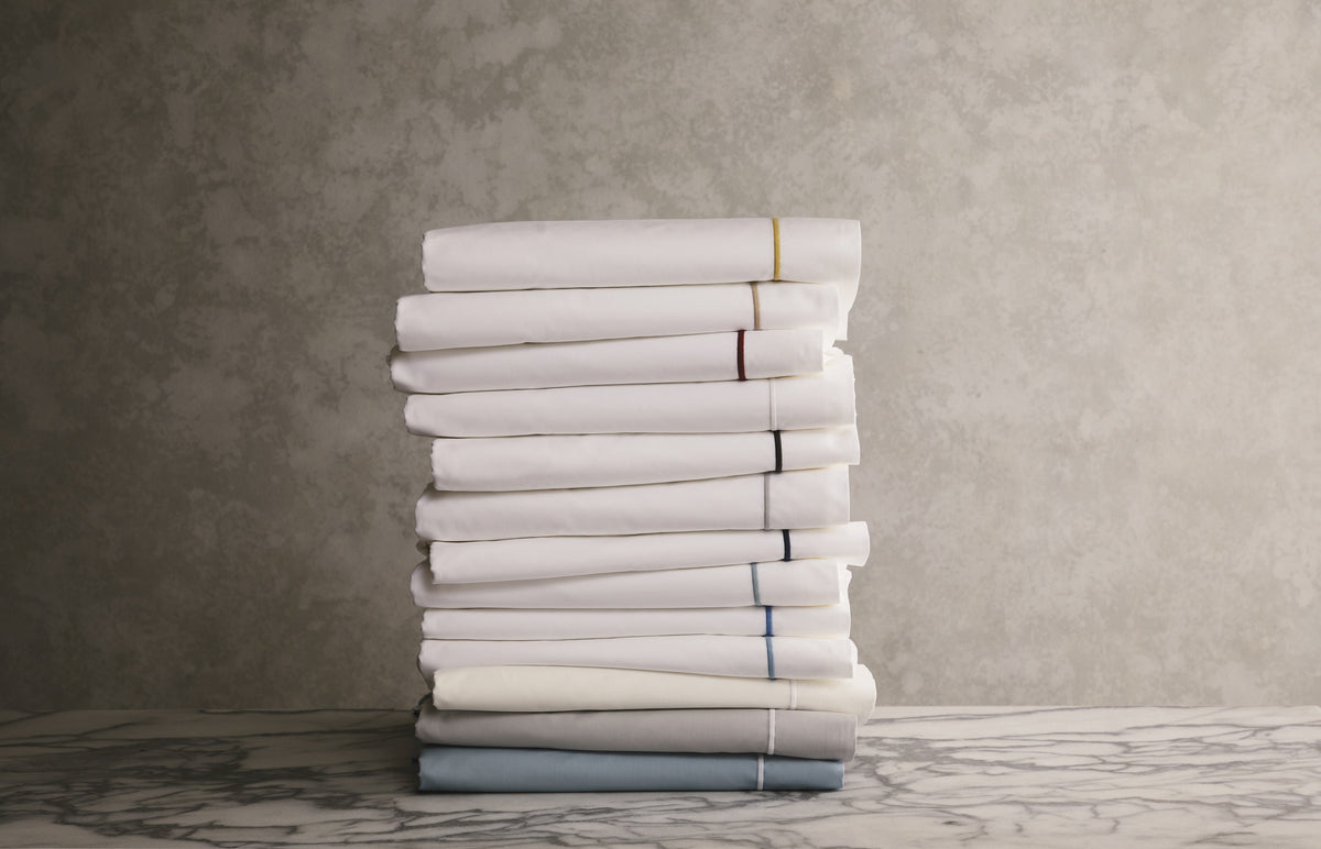 Matouk Bergamo Satin Stitch Bedding Stack Colors Fine Linens