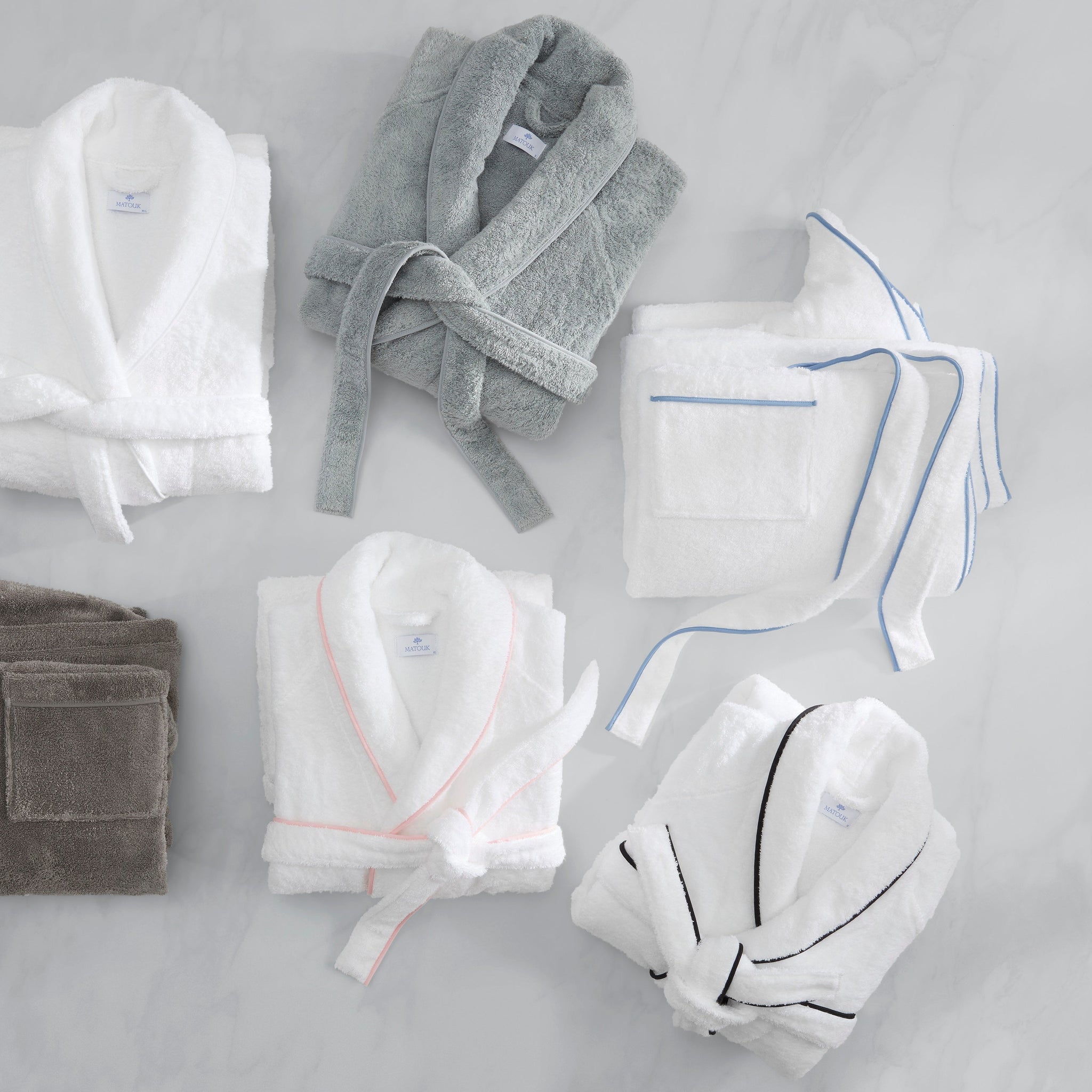 Matouk Cairo Bath Robe (White/Azure) | Pure Cotton Luxury Robe - FLandB.com