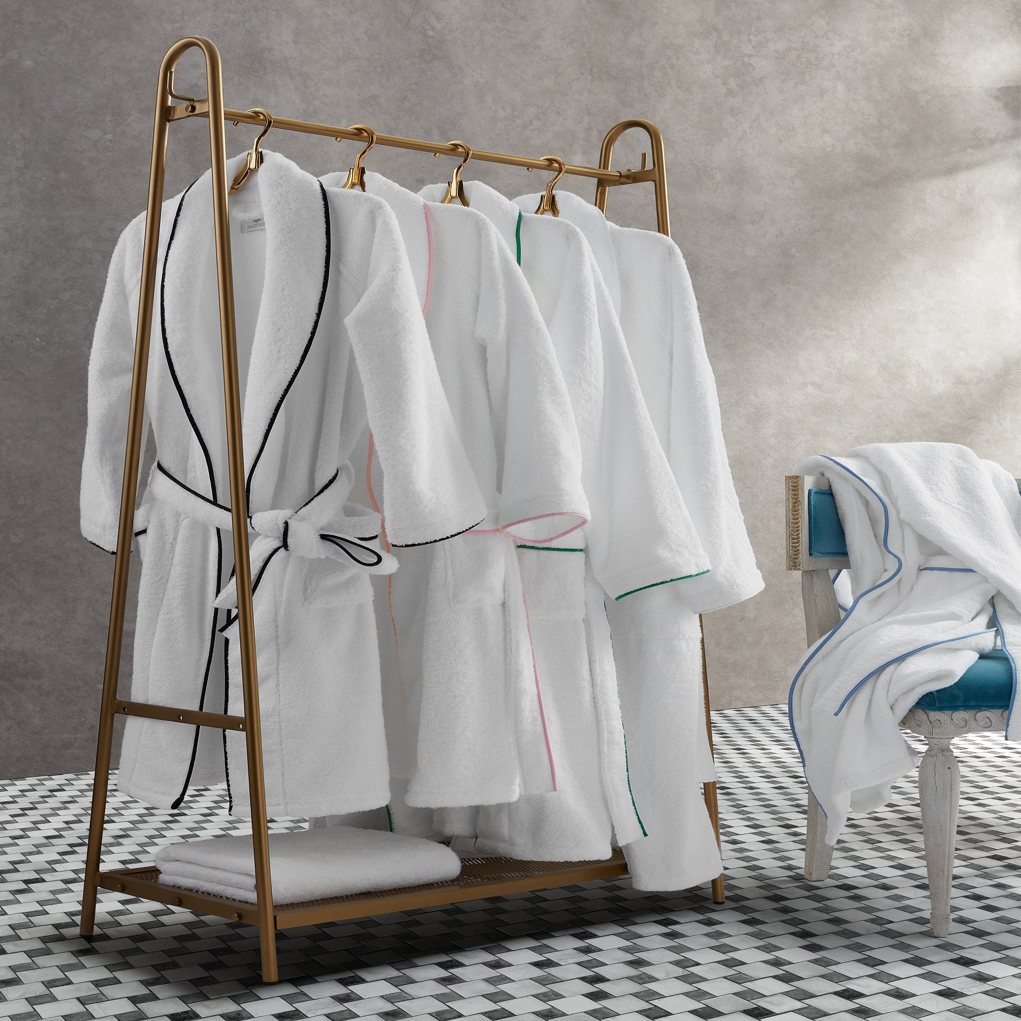 Matouk Cairo Bath Robe (White/Azure) | Pure Cotton Luxury Robe - FLandB.com