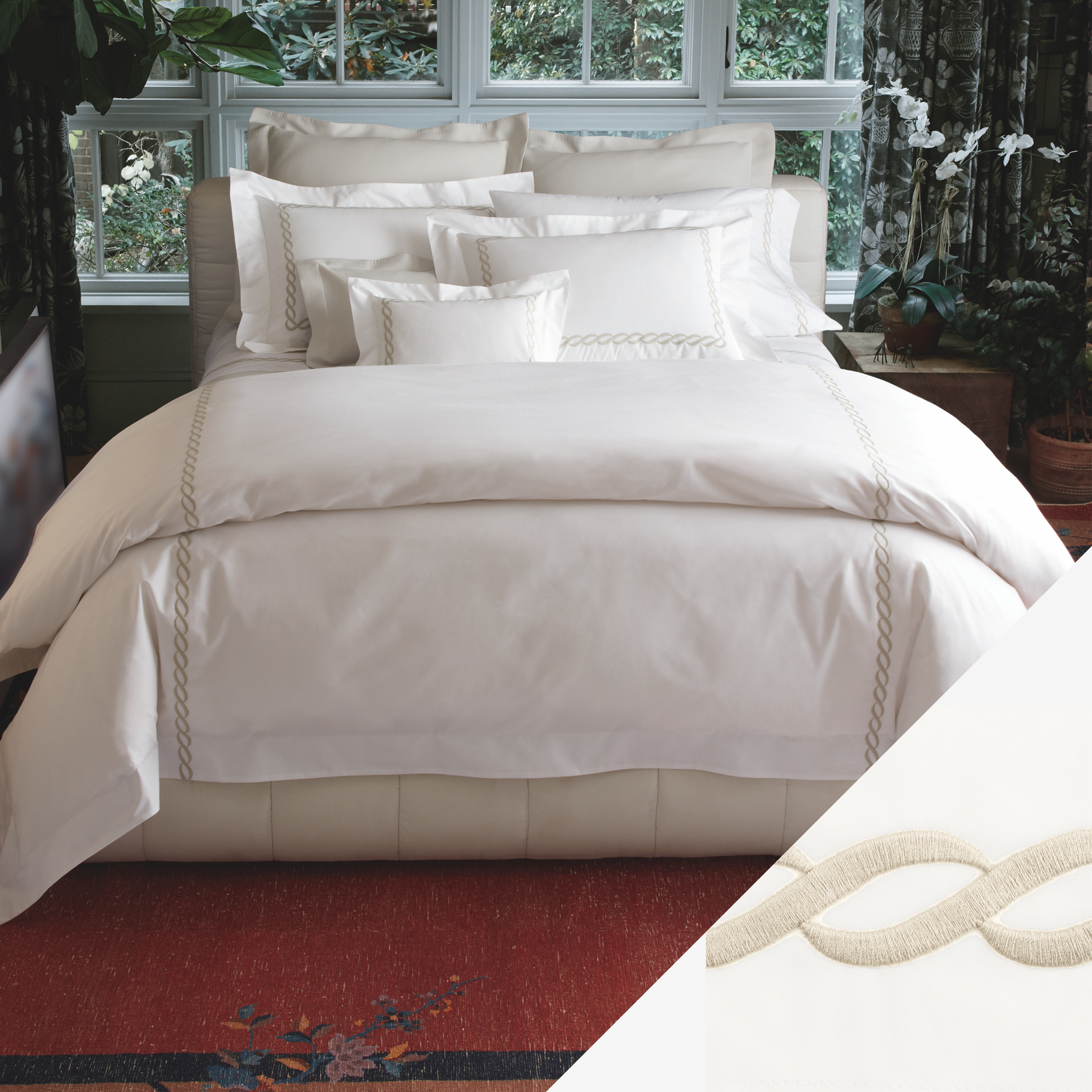 Matouk Classic Chain Full Bedding Ivory