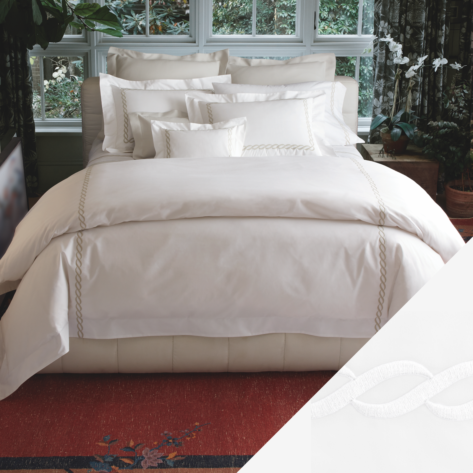 Matouk Classic Chain Full Bedding White