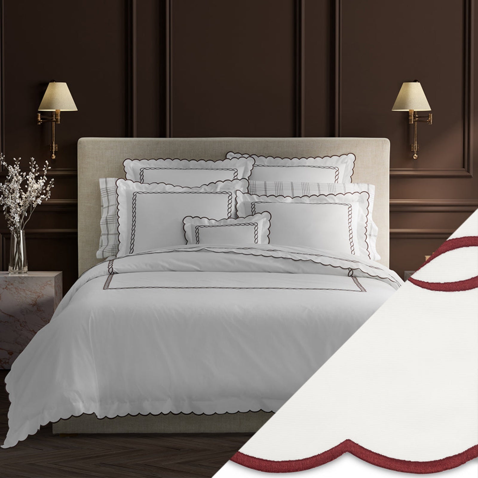 Matouk Classic Chain Scallop Bedding Red Fine Linens