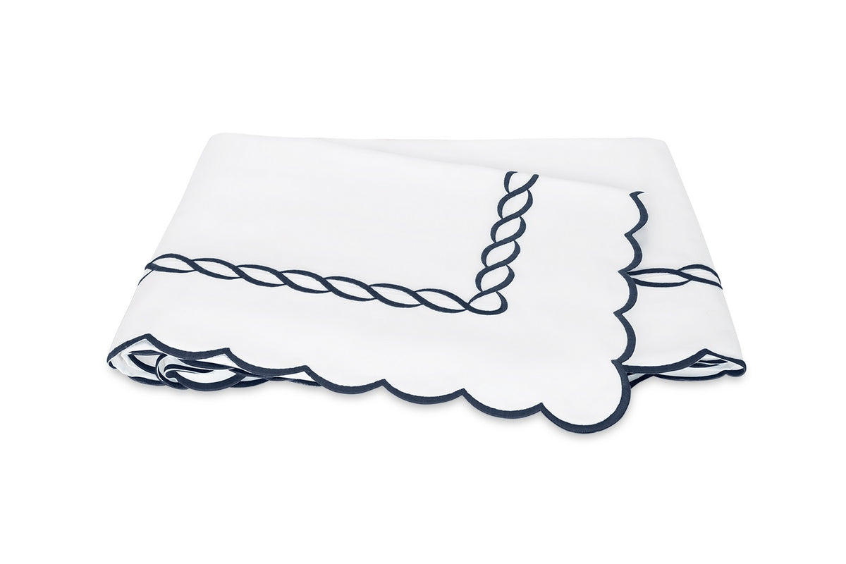 Matouk Classic Chain Scallop Flat Sheet Navy Fine Linens