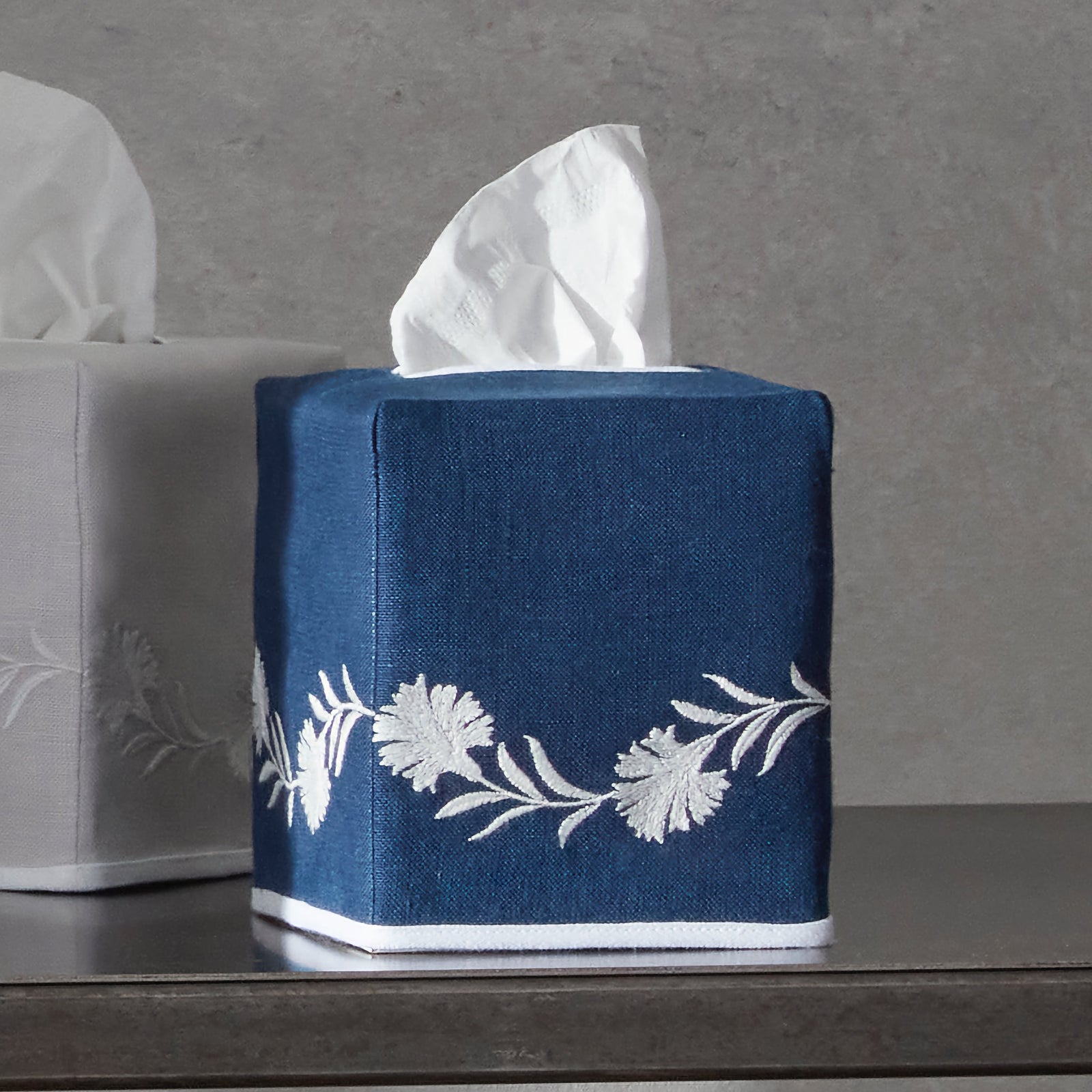 Matouk Daphne Tissue Box Cover - Navy/White