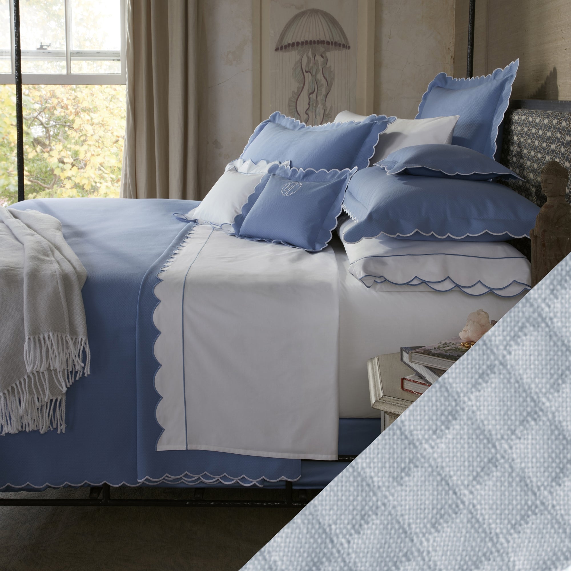 Matouk Diamond Pique Bedding Main Hazy Blue Fine Linens