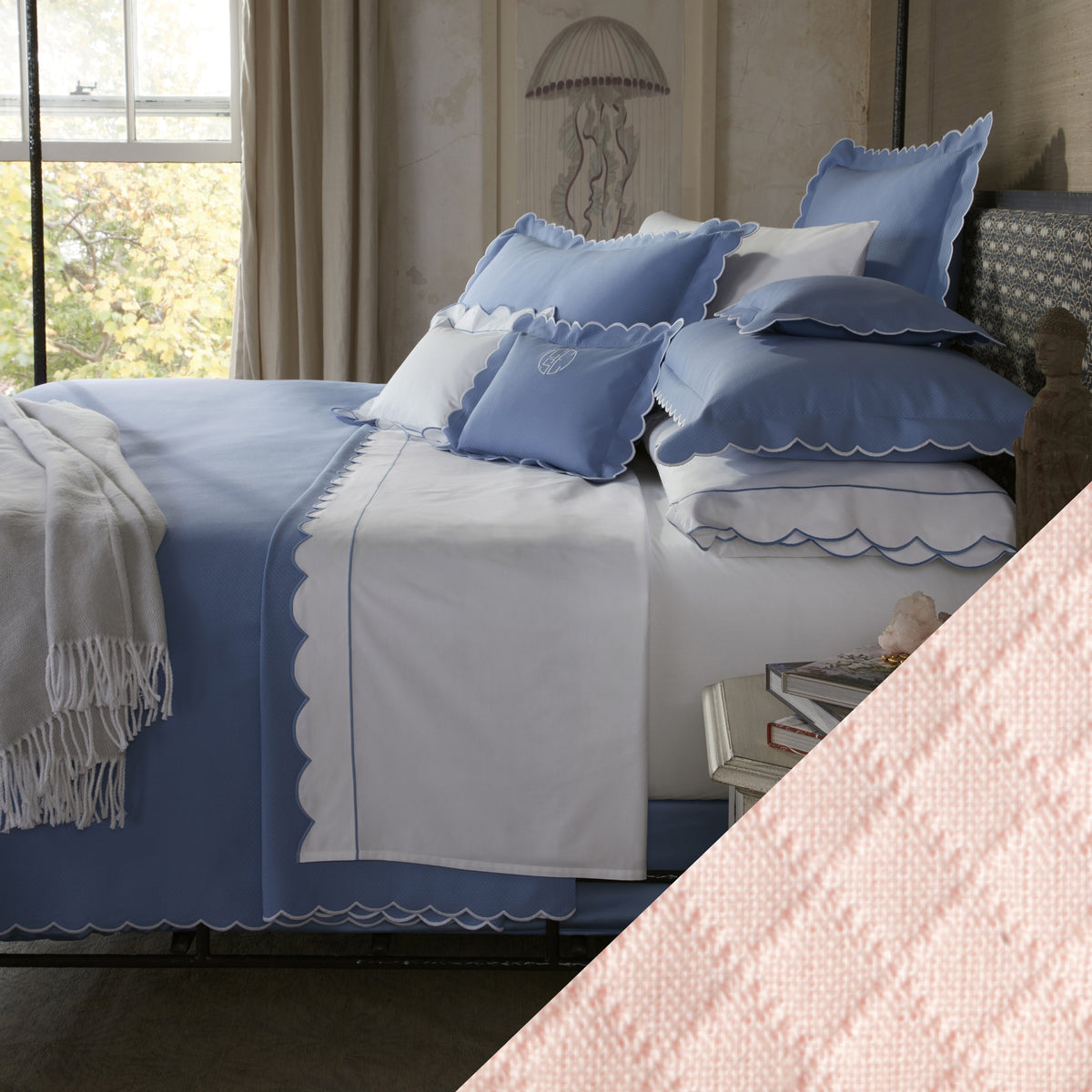 Matouk Diamond Pique Bedding Main Pink Fine Linens