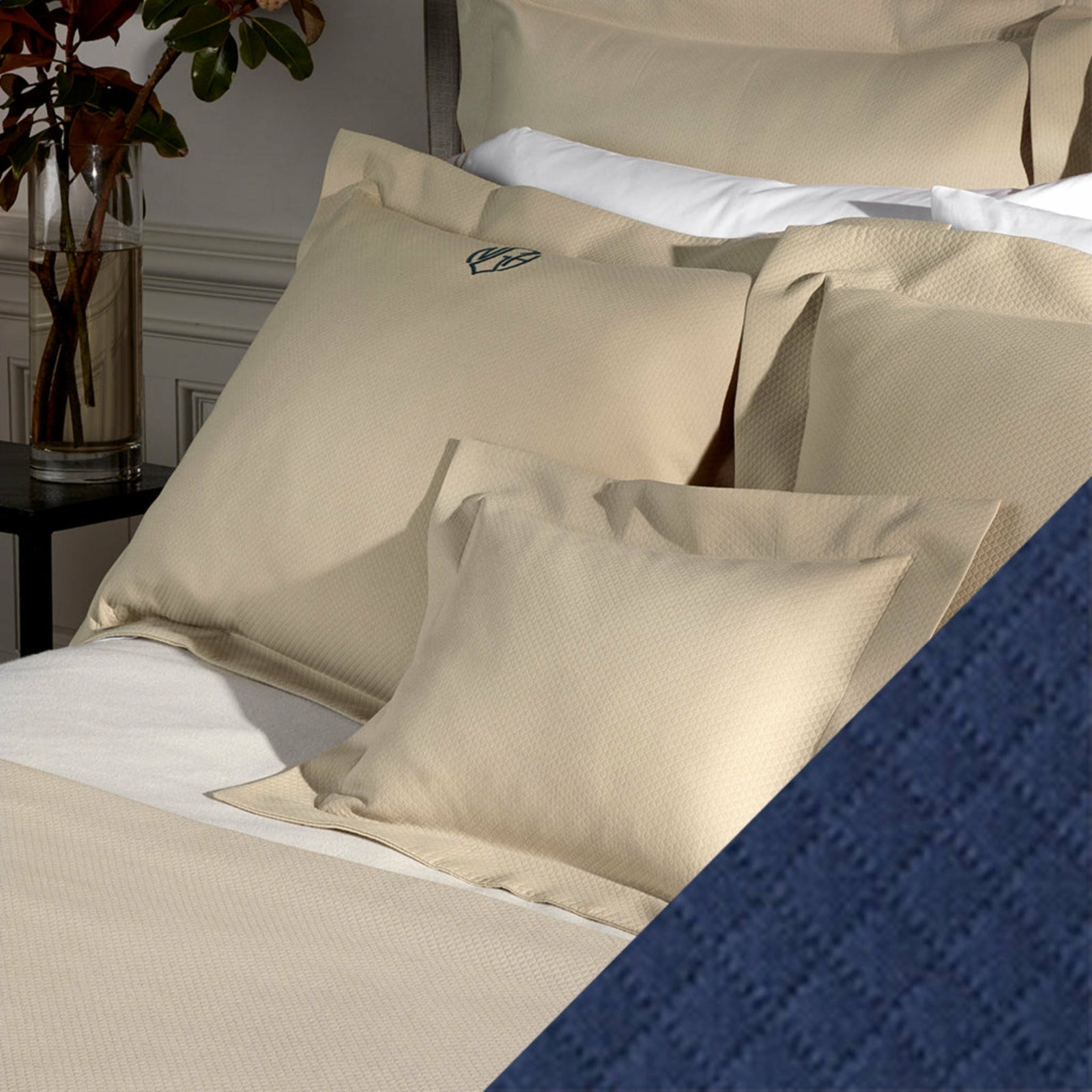 Matouk Elliot Coverlet Bedding Navy Fine Linens