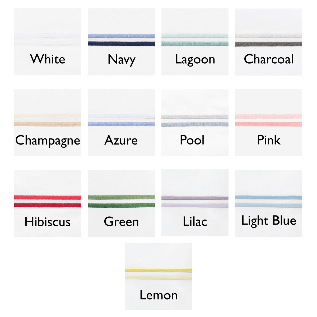 Compilation of All Colors of Swatch Samples of Matouk Essex Bedding