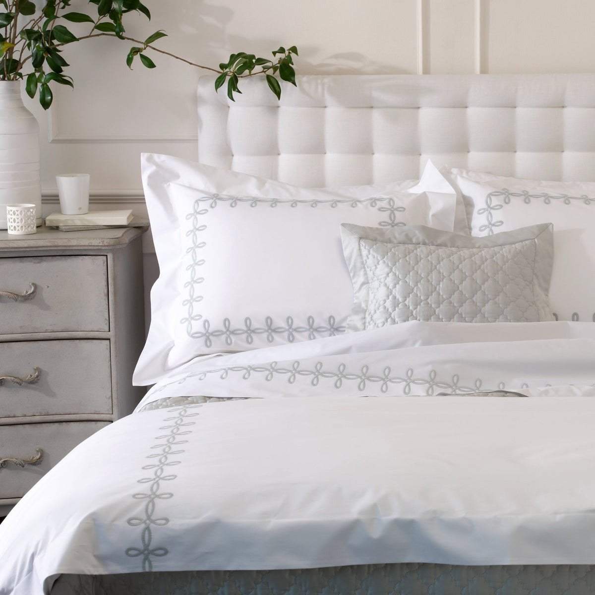 Side View of Matouk Gordian Knot Bedding Lifestyle