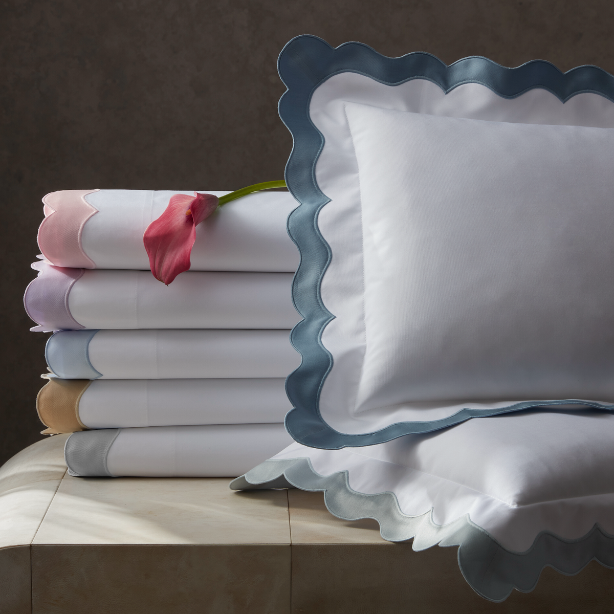 Stack of Matouk Lorelei Bedding in All Colors