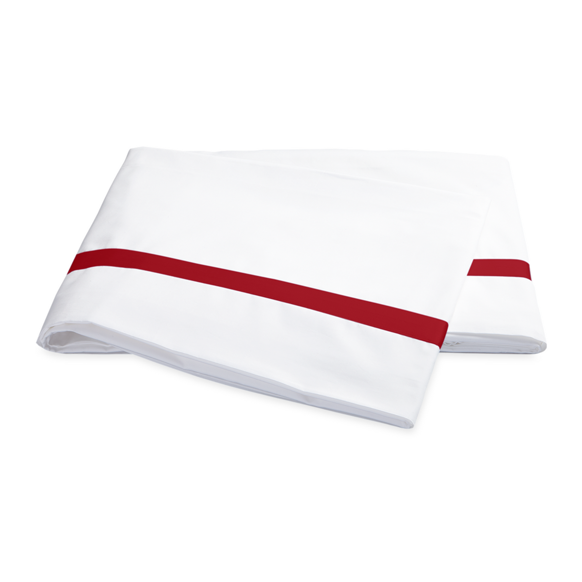 Folded Flat Sheet of Matouk Lowell Bedding Pillowcases in Scarlet Color