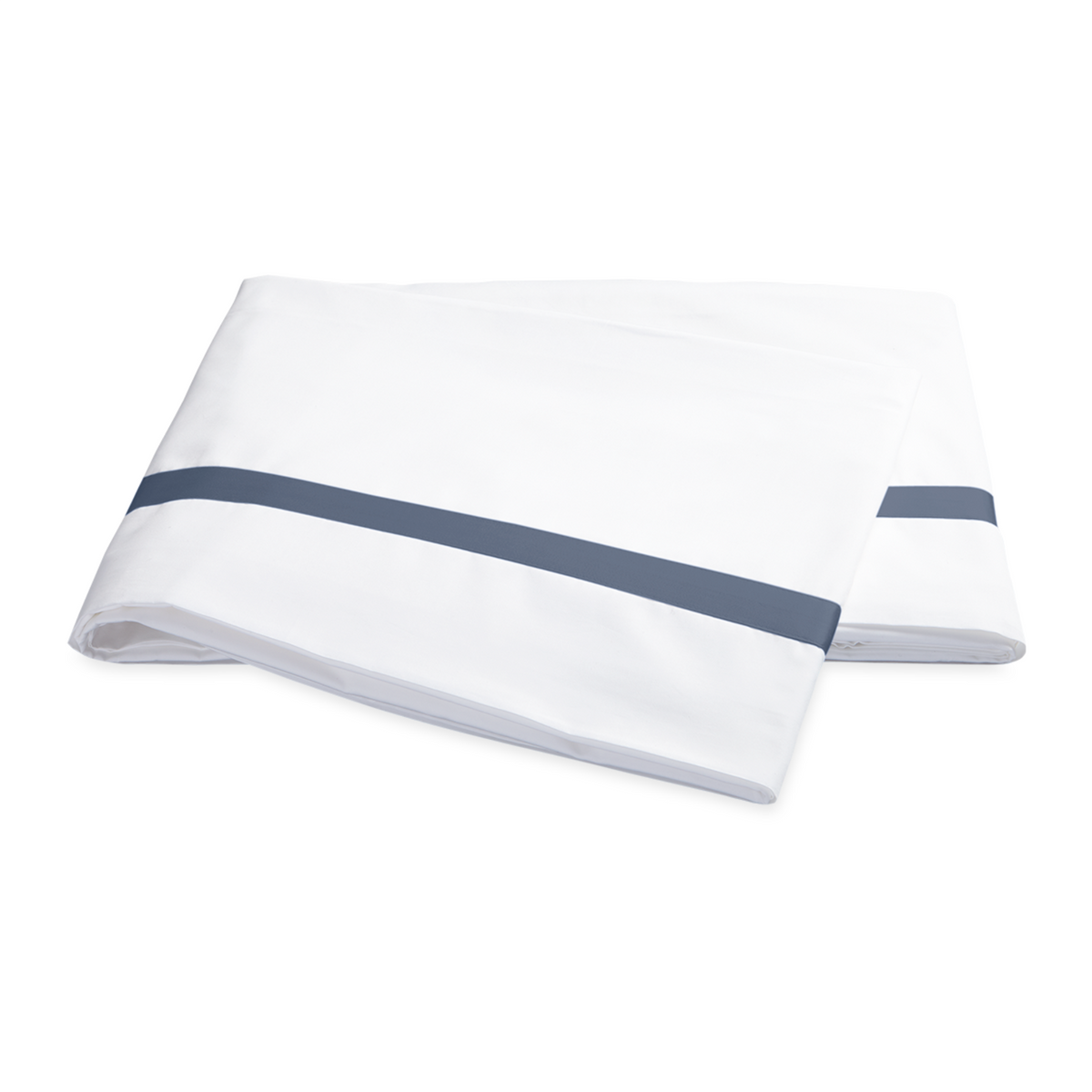 Folded Flat Sheet of Matouk Lowell Bedding Pillowcases in Steel Blue Color