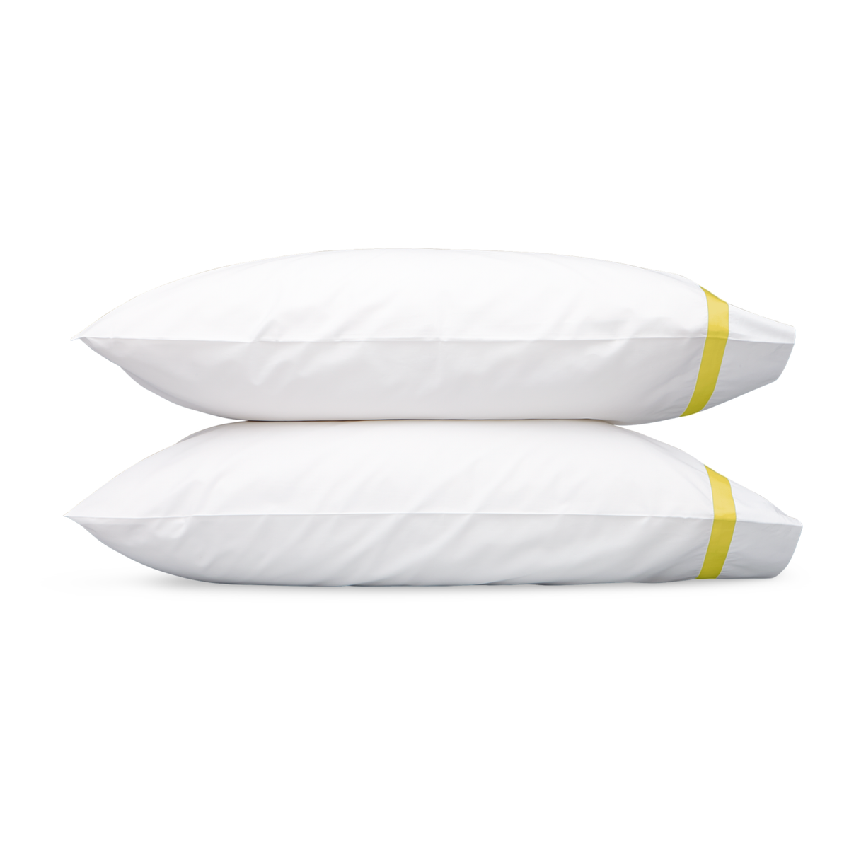A Pair of Matouk Lowell Bedding Pillowcases in Lemon Color